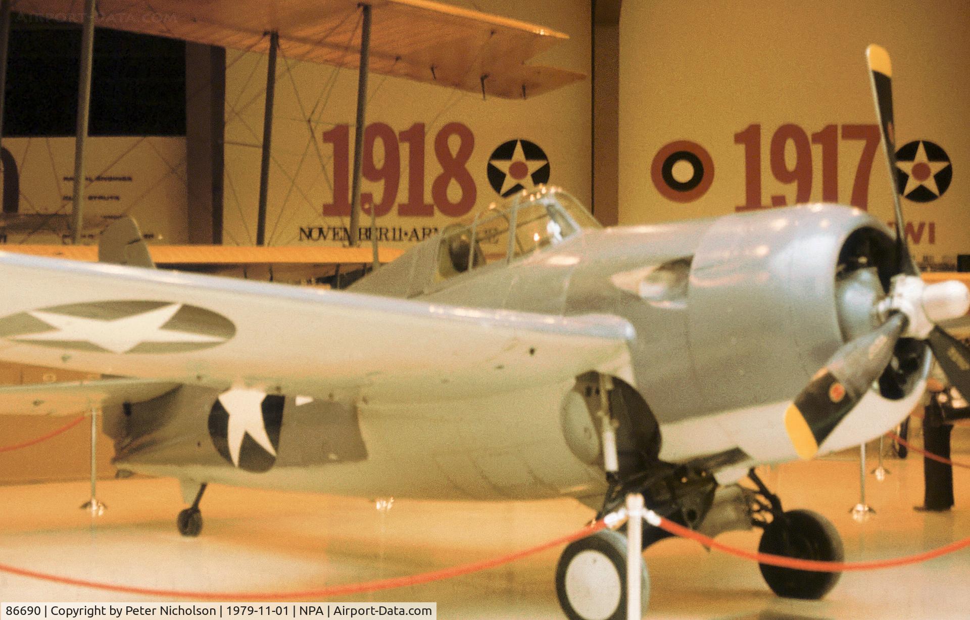 86690, General Motors (Grumman) FM-2 Wildcat C/N 5744, FM-2 Wildcat as displayed in the Pensacola Naval Aviation Museum in November 1979.