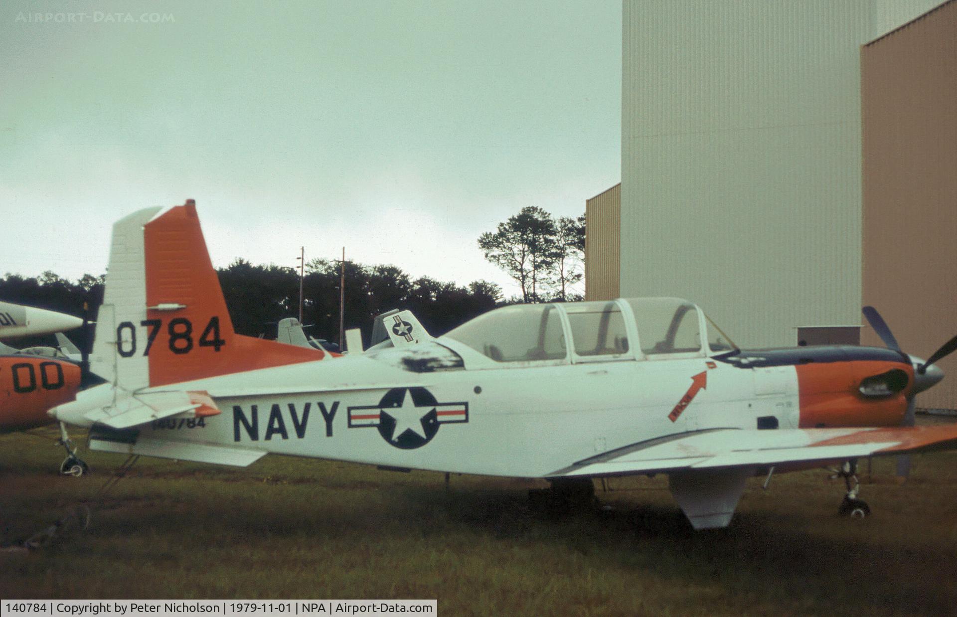140784, 1973 Beech YT-34C Turbo Mentor C/N BG-128, Prototype T-34C Turbo Mentor as seen at Pensacola Naval Aviation Museum in November 1979.