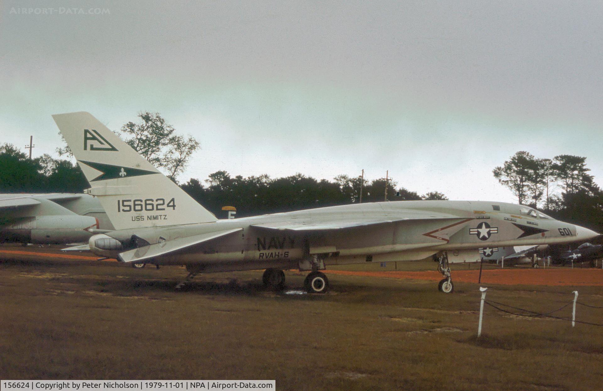 156624, 1969 North American RA-5C Vigilante C/N NR316-17, Heavy Attack Reconnaissance Squadron RVAH-6 RA-5C Vigilante as seen at the Pensacola Naval Aviation Museum in November 1979.