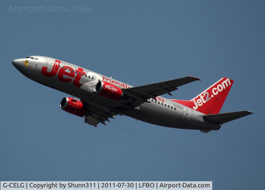 G-CELG, 1988 Boeing 737-377 C/N 24303, Taking off from rwy 32R