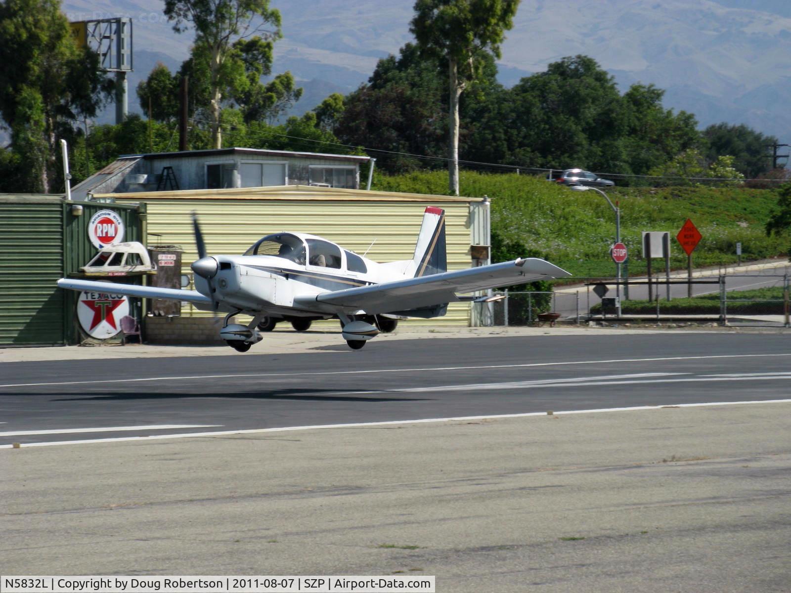 N5832L, 1972 American AA-5 C/N AA5-0232, 1972 American Aviation AA-5 TRAVELER, Lycoming O-320-E2G 150 Hp, landing Rwy 22