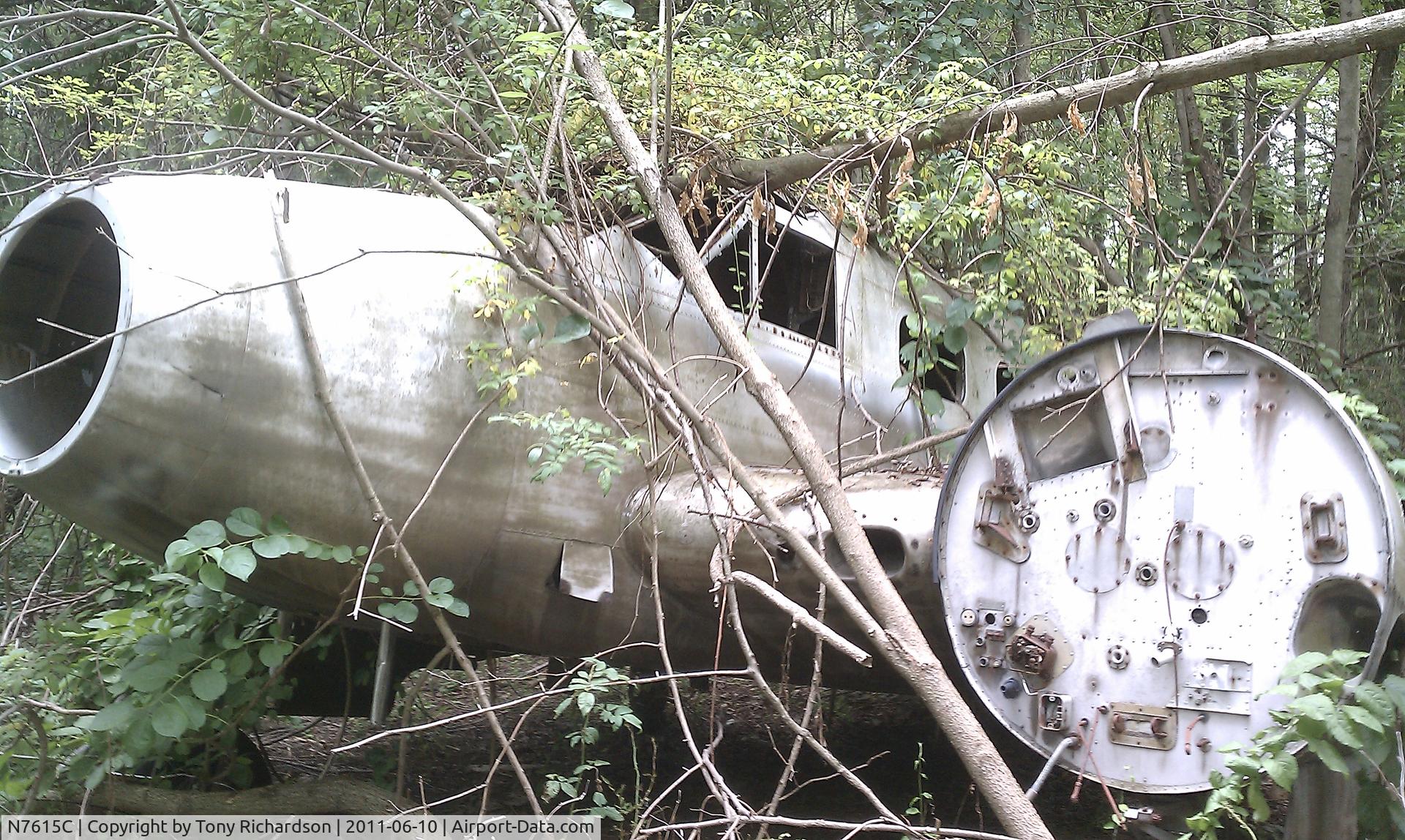 N7615C, 1953 Beech C-45G Expeditor C/N AF-38, Left in the woods near an abandoned airport in New Jersey. For sale at $1,500 at the time of photo upload.