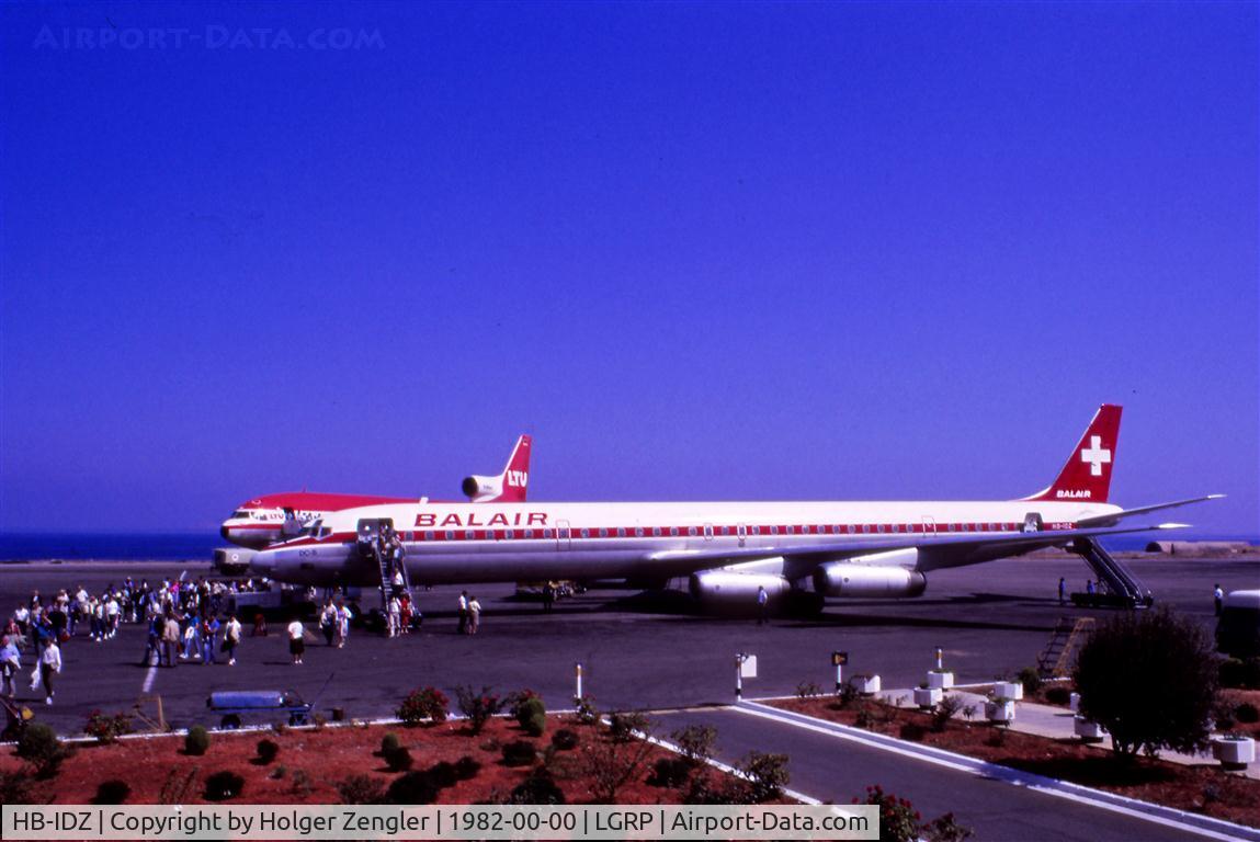 HB-IDZ, 1969 Douglas DC-8-63PF C/N 46074, Photoscan of a 1982 slide on Rhodes Airport /Greece