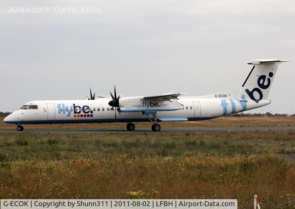 G-ECOK, 2008 Bombardier DHC-8-402Q Dash 8 C/N 4230, Lining up rwy 09 for departure...