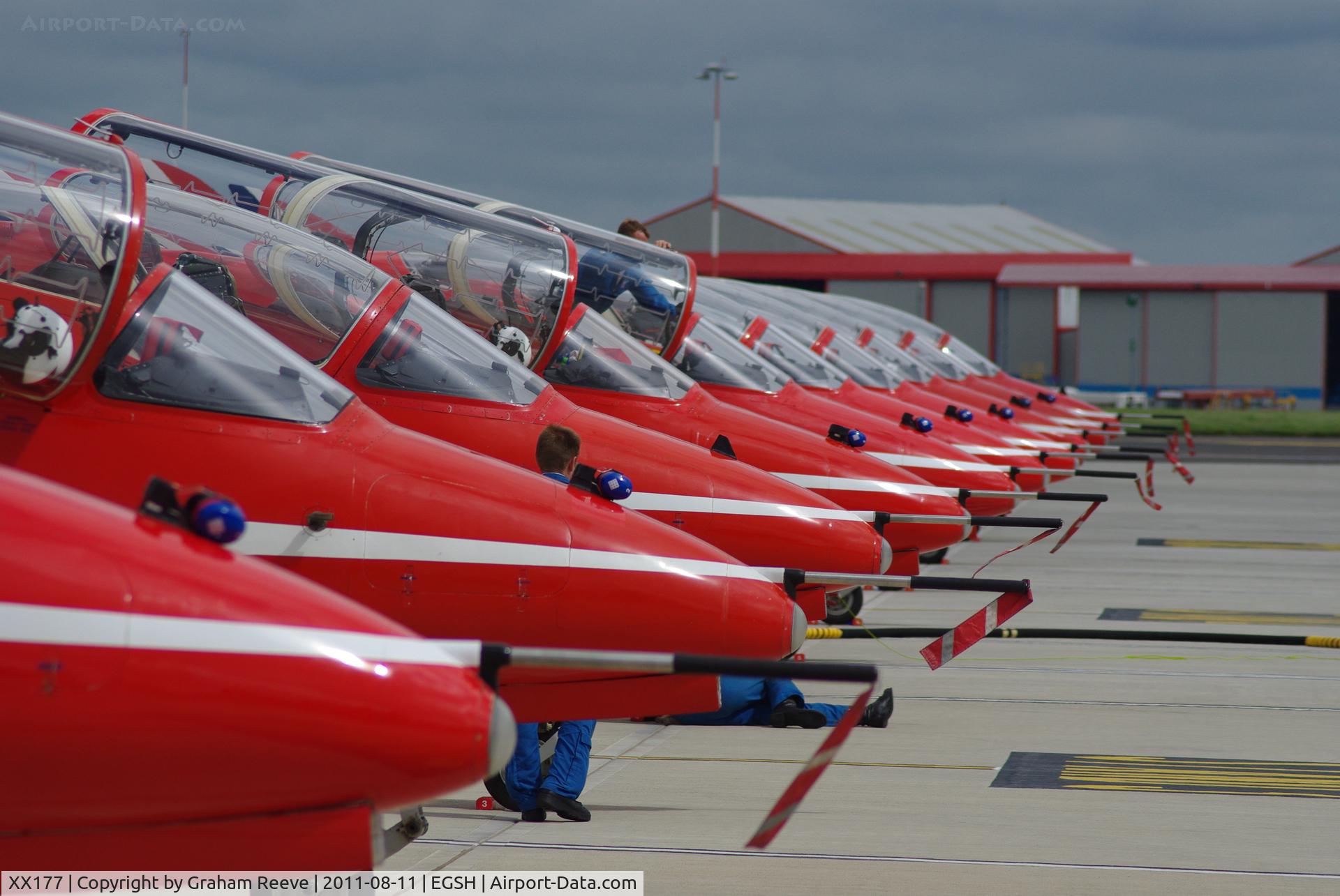 XX177, 1977 Hawker Siddeley Hawk T.1 C/N 024/312024, Line up of the Red Arrows,