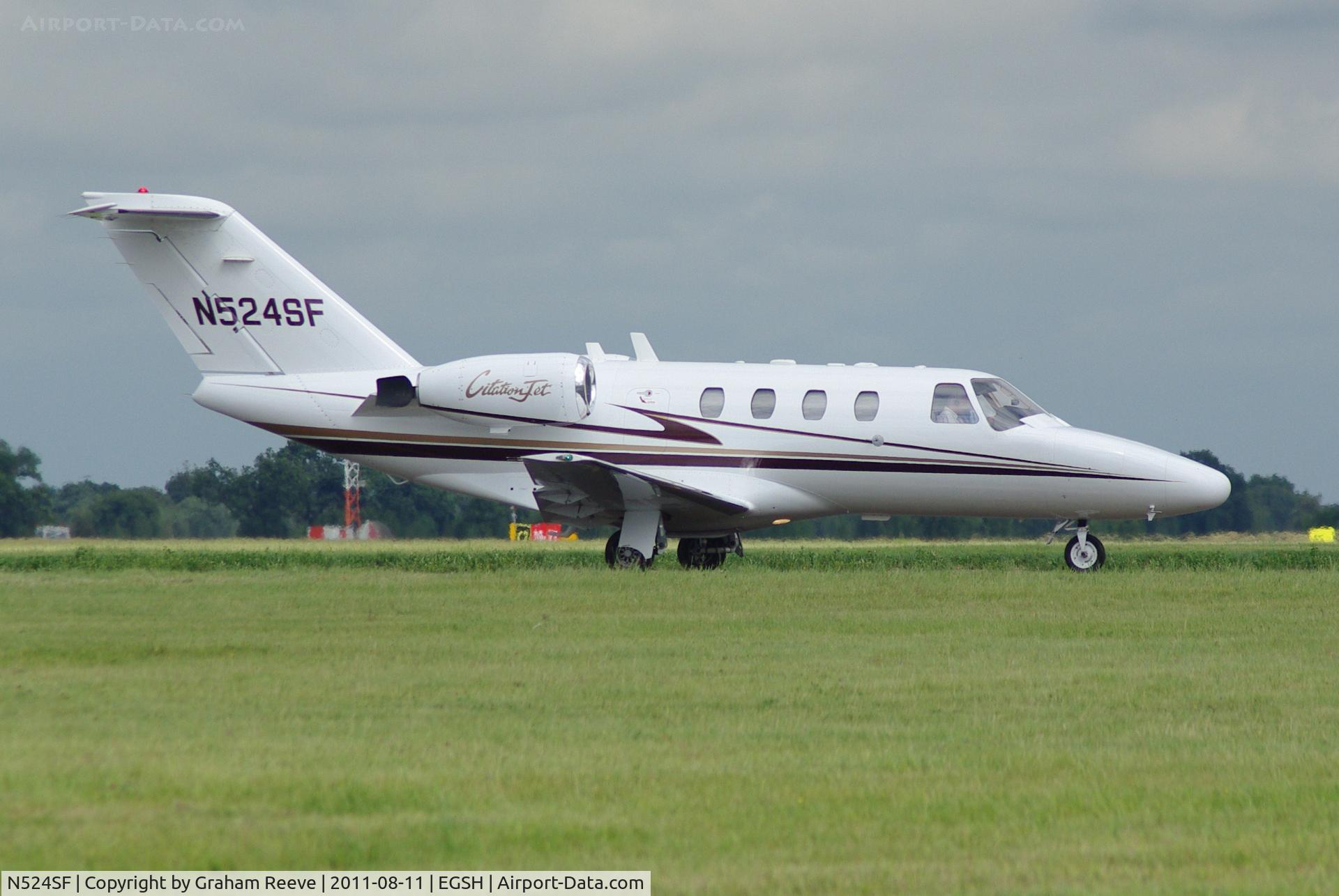 N524SF, 1998 Cessna 525 CitationJet CJ1 C/N 525-0240, Just landed.