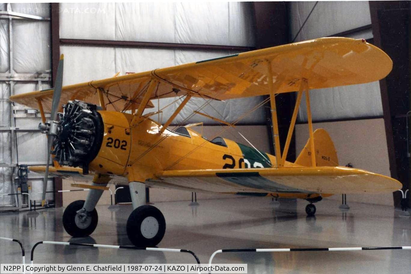 N2PP, 1942 Boeing B75N1 C/N 75-5736, This aircraft is now registered as N28PU.  PT-13D 42-17573 marked as an N2S-5