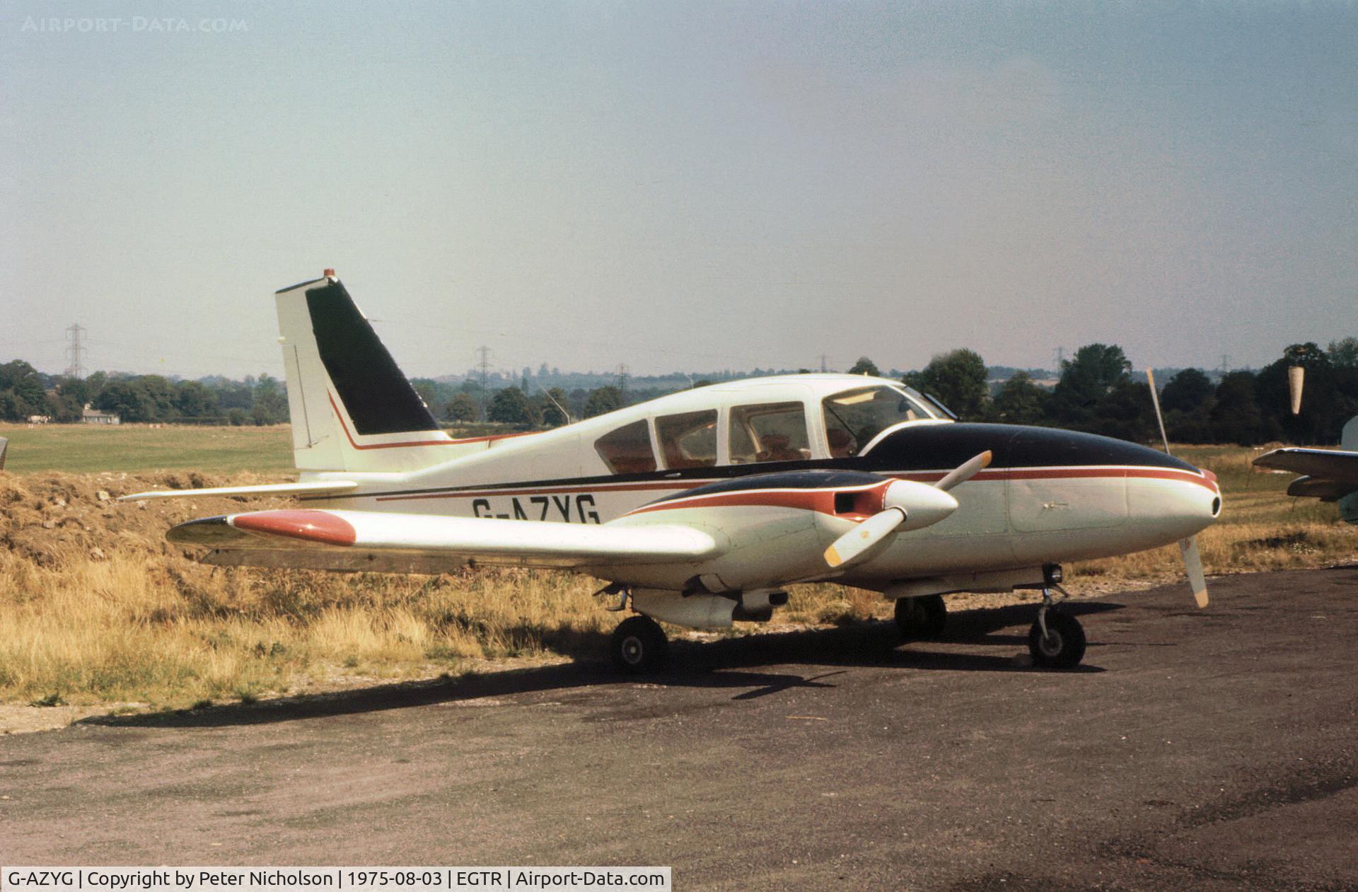 G-AZYG, 1964 Piper PA-E23-250 Aztec C/N 27-2647, PA-E23 Aztec 250 as seen at Elstree in the Summer of 1975.