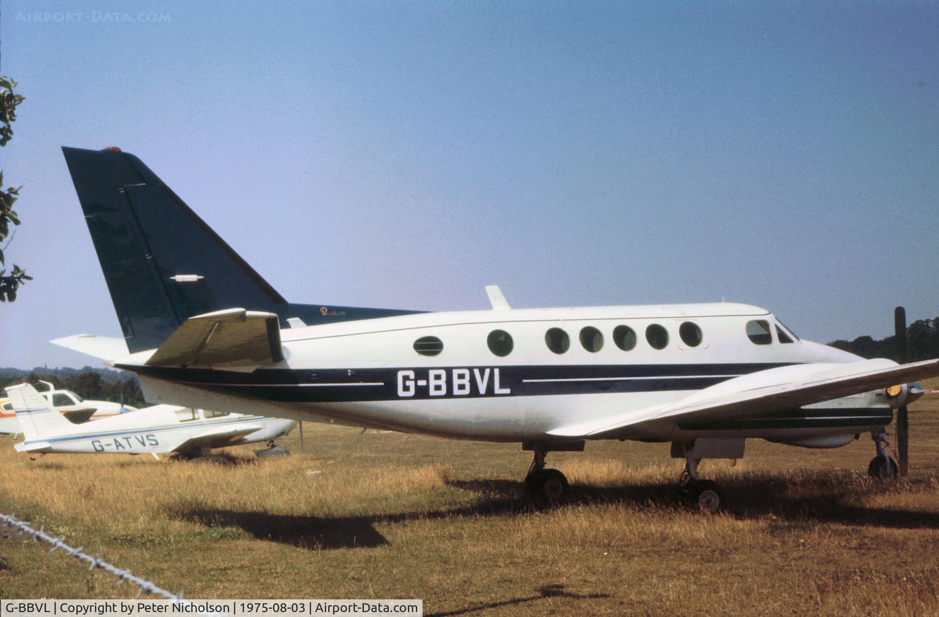 G-BBVL, 1974 Beech A100 King Air C/N B-199, Beech King Air A100 seen at Leavesden Airport (since closed) in the Summer of 1975.