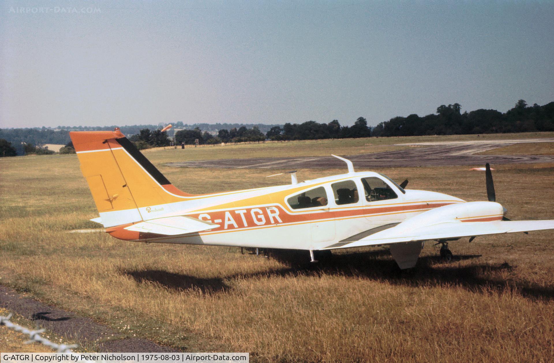 G-ATGR, 1965 Beech 95-B55 Baron Baron C/N TC-841, Beech B55 Baron as seen at Leavesden Airfield (since closed) in the Summer of 1975.