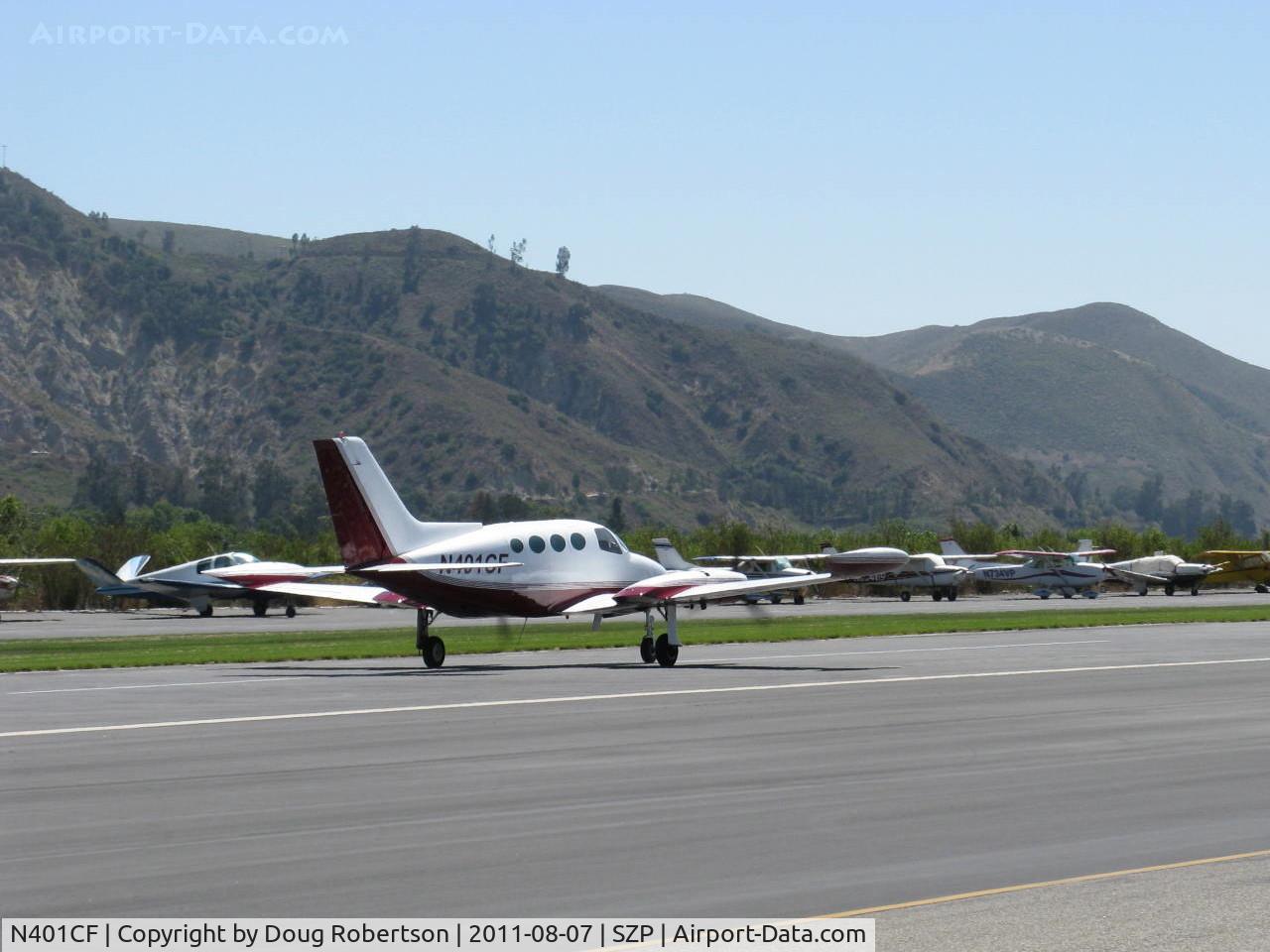 N401CF, 1967 Cessna 401 C/N 401-0115, 1967 Cessna 401, two Continental TSIO-520 Turbocharged 300 Hp each, 8 seats, takeoff roll Rwy 22