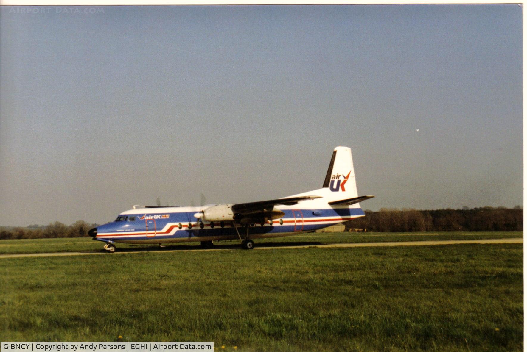 G-BNCY, 1977 Fokker F-27-500 Friendship C/N 10558, In original Air Uk scheme taxying at Southampton