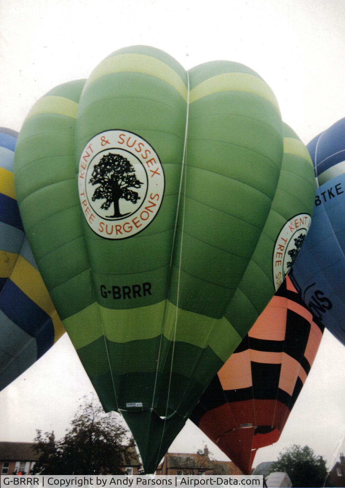 G-BRRR, 1989 Cameron Balloons V-77 C/N 2070, Taken at Wisborough Gren Sussex in the late eightie