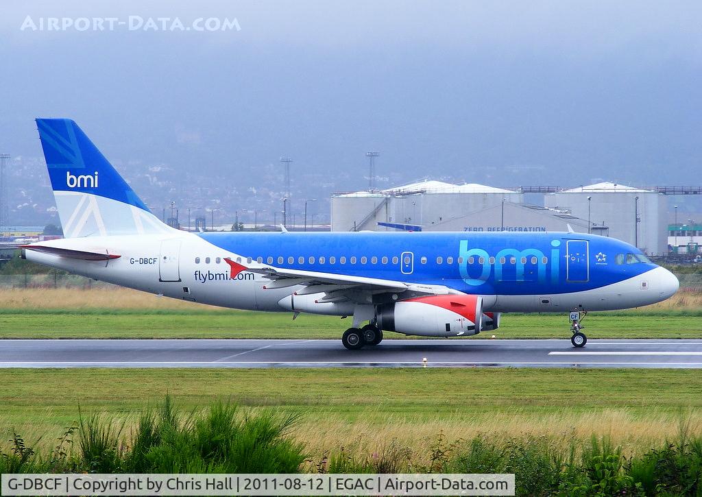 G-DBCF, 2005 Airbus A319-131 C/N 2466, backtracking down the runway prior to its departure