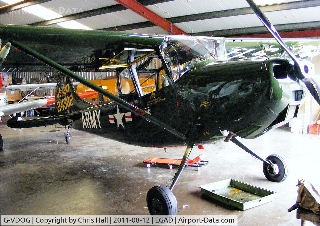 G-VDOG, 1958 Cessna O-1E Bird Dog C/N 24582, although painted in US Army colours from the Vietnam war, this aircraft is actually ex Aviation Légère de l'Armée de Terre (French Army)