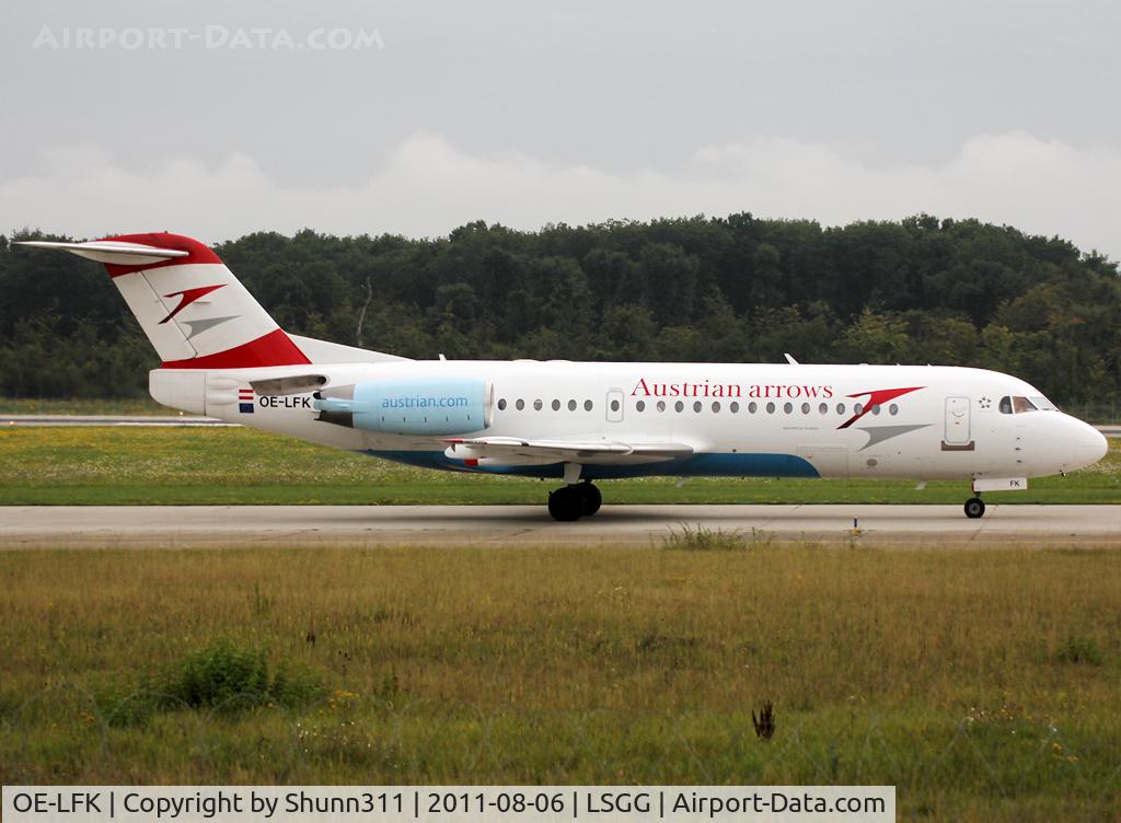 OE-LFK, 1995 Fokker 70 (F-28-0070) C/N 11555, Taxiing holding point rwy 23 for departure...