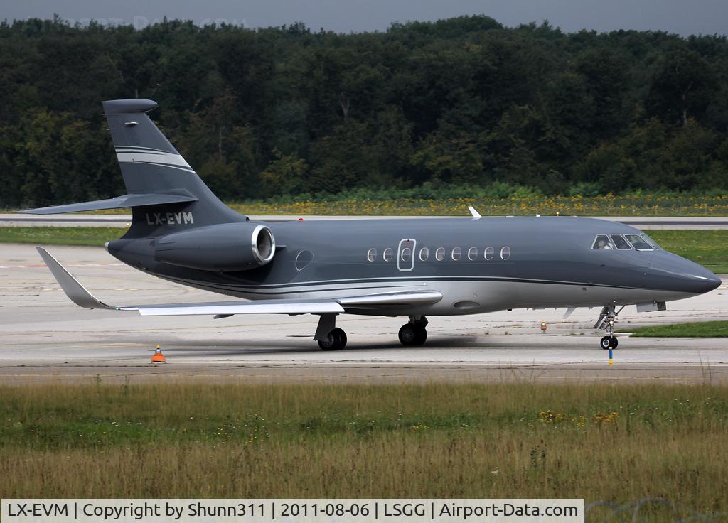 LX-EVM, 2008 Dassault Falcon 2000EX C/N 181, Taxiing holding point rwy 23 for departure...