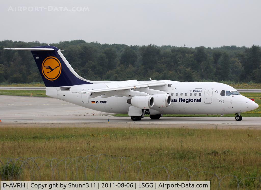 D-AVRH, 1995 British Aerospace Avro 146-RJ85 C/N E.2268, Taxiing holding point rwy 23 for departure...