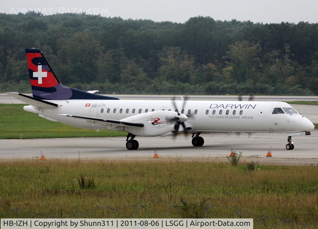 HB-IZH, 1994 Saab 2000 C/N 2000-011, Taxiing holding point rwy 23 for departure...