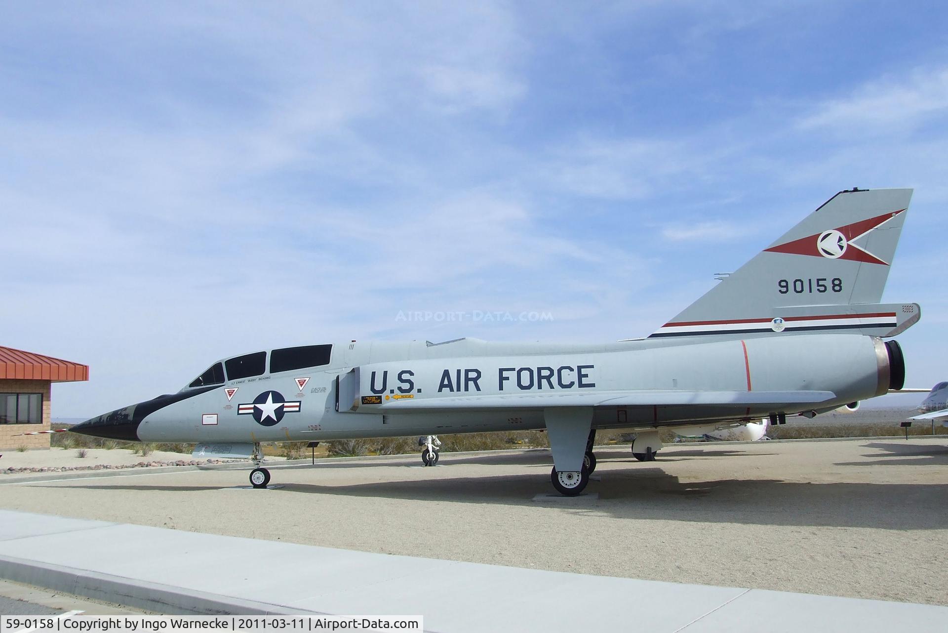 59-0158, 1959 Convair QF-106B Delta Dart C/N 8-32-10, Convair F-106B (ex QF-106B) Delta Dart at the Century Circle display outside the gate of Edwards AFB, CA