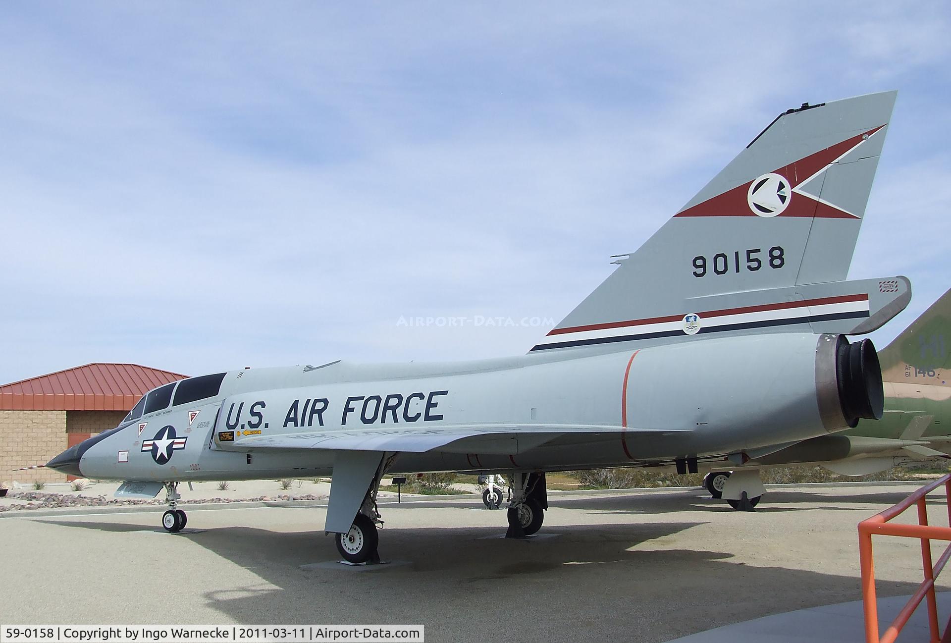 59-0158, 1959 Convair QF-106B Delta Dart C/N 8-32-10, Convair F-106B (ex QF-106B) Delta Dart at the Century Circle display outside the gate of Edwards AFB, CA
