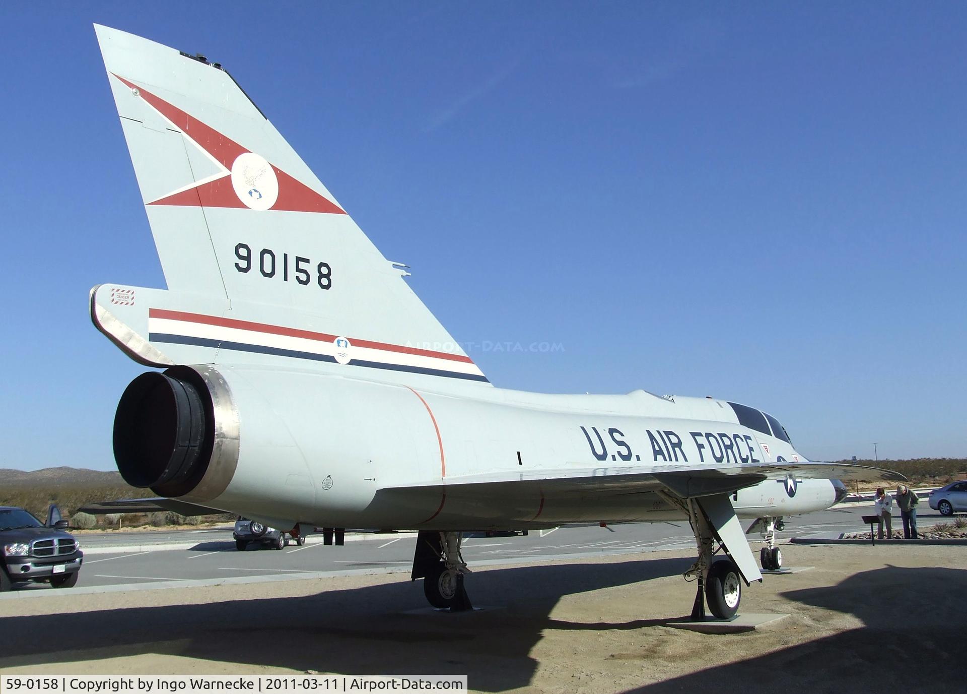 59-0158, 1959 Convair QF-106B Delta Dart C/N 8-32-10, Convair F-106B (ex QF-106B) Delta Dart at the Century Circle display outside the gate of Edwards AFB, CA