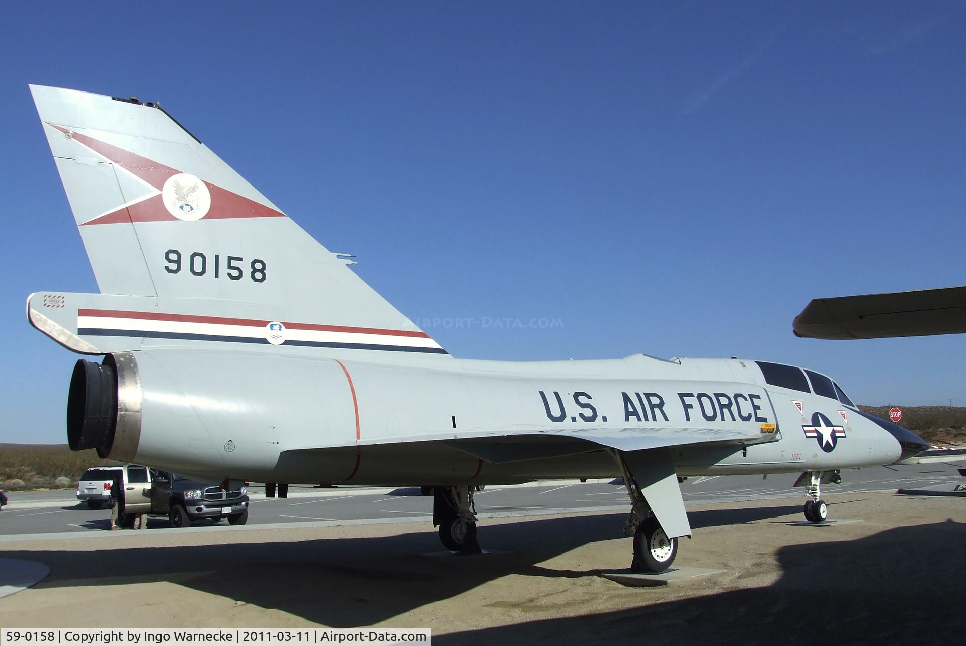 59-0158, 1959 Convair QF-106B Delta Dart C/N 8-32-10, Convair F-106B (ex QF-106B) Delta Dart at the Century Circle display outside the gate of Edwards AFB, CA