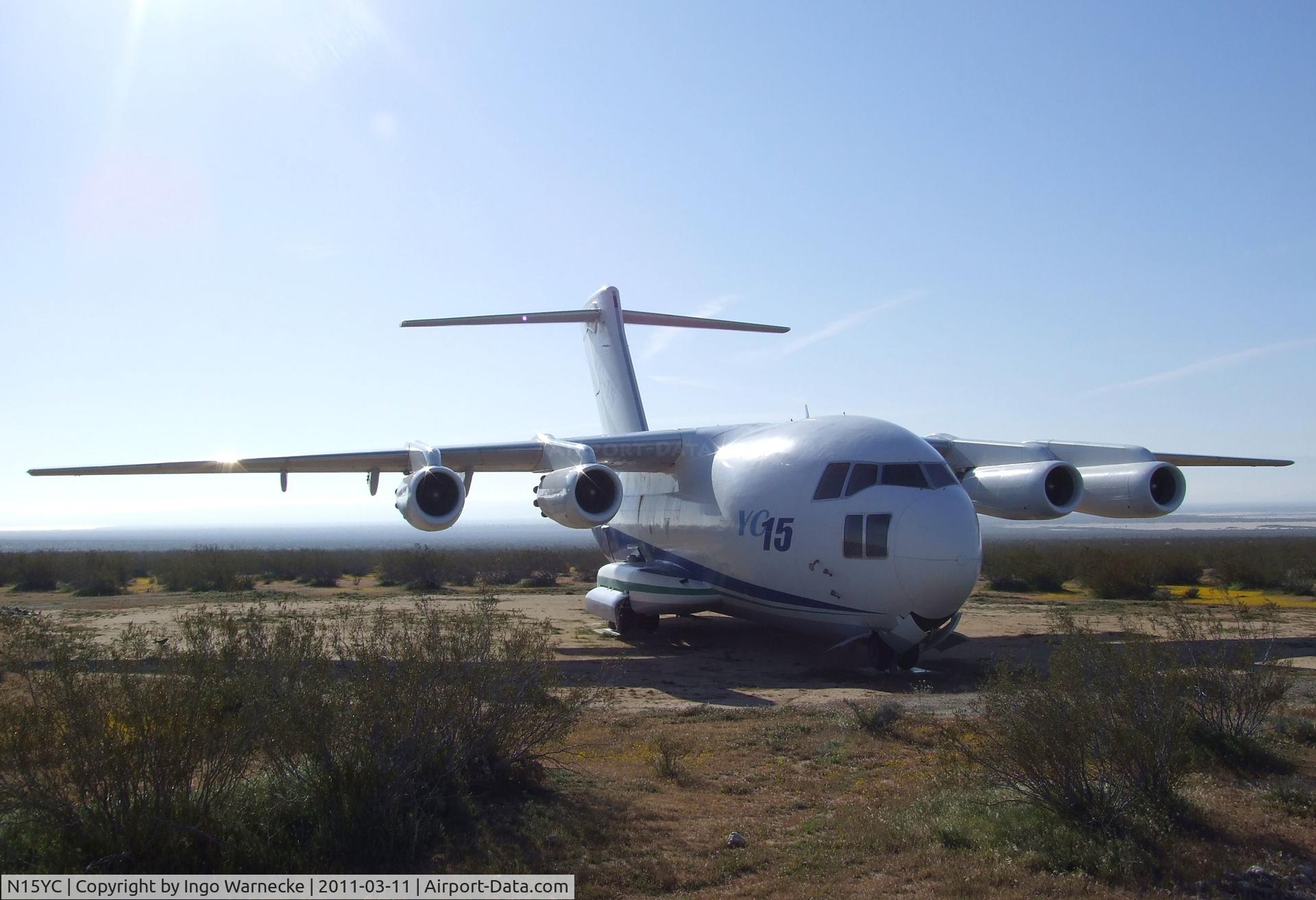 N15YC, 1972 McDonnell Douglas YC-15 C/N 72-01875, McDonnell Douglas YC-15 (now pretending to be a Boeing airplane) at the Century Circle display outside the gate of Edwards AFB, CA