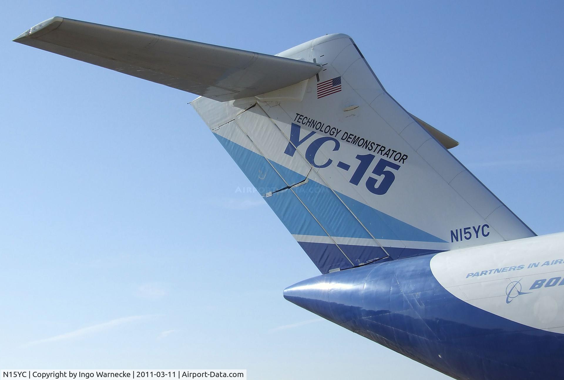 N15YC, 1972 McDonnell Douglas YC-15 C/N 72-01875, McDonnell Douglas YC-15 (now pretending to be a Boeing airplane) at the Century Circle display outside the gate of Edwards AFB, CA