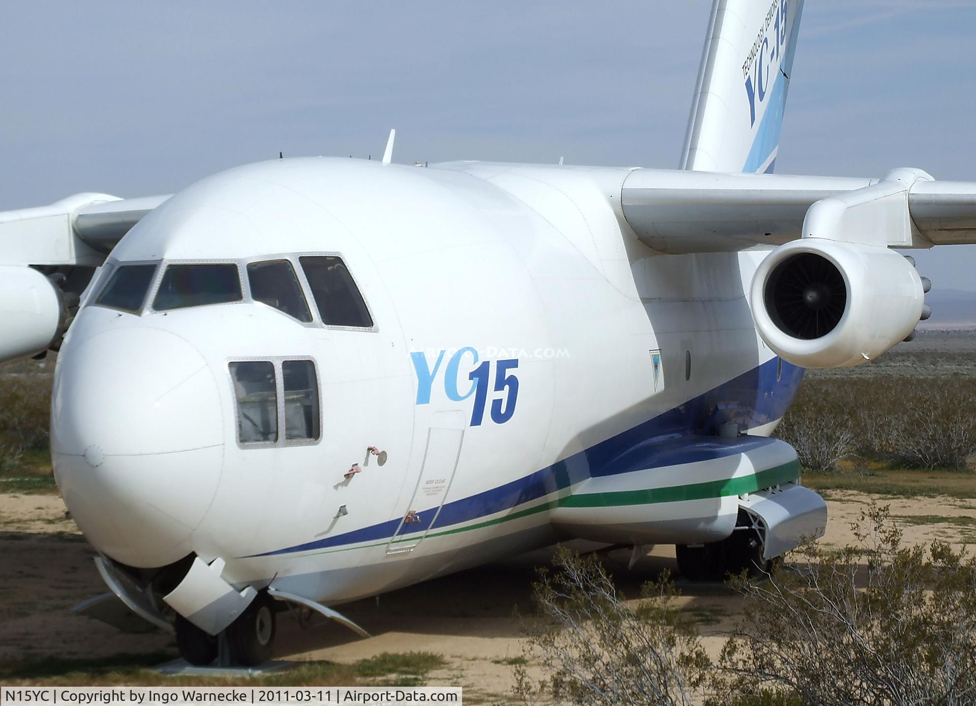 N15YC, 1972 McDonnell Douglas YC-15 C/N 72-01875, McDonnell Douglas YC-15 (now pretending to be a Boeing airplane) at the Century Circle display outside the gate of Edwards AFB, CA
