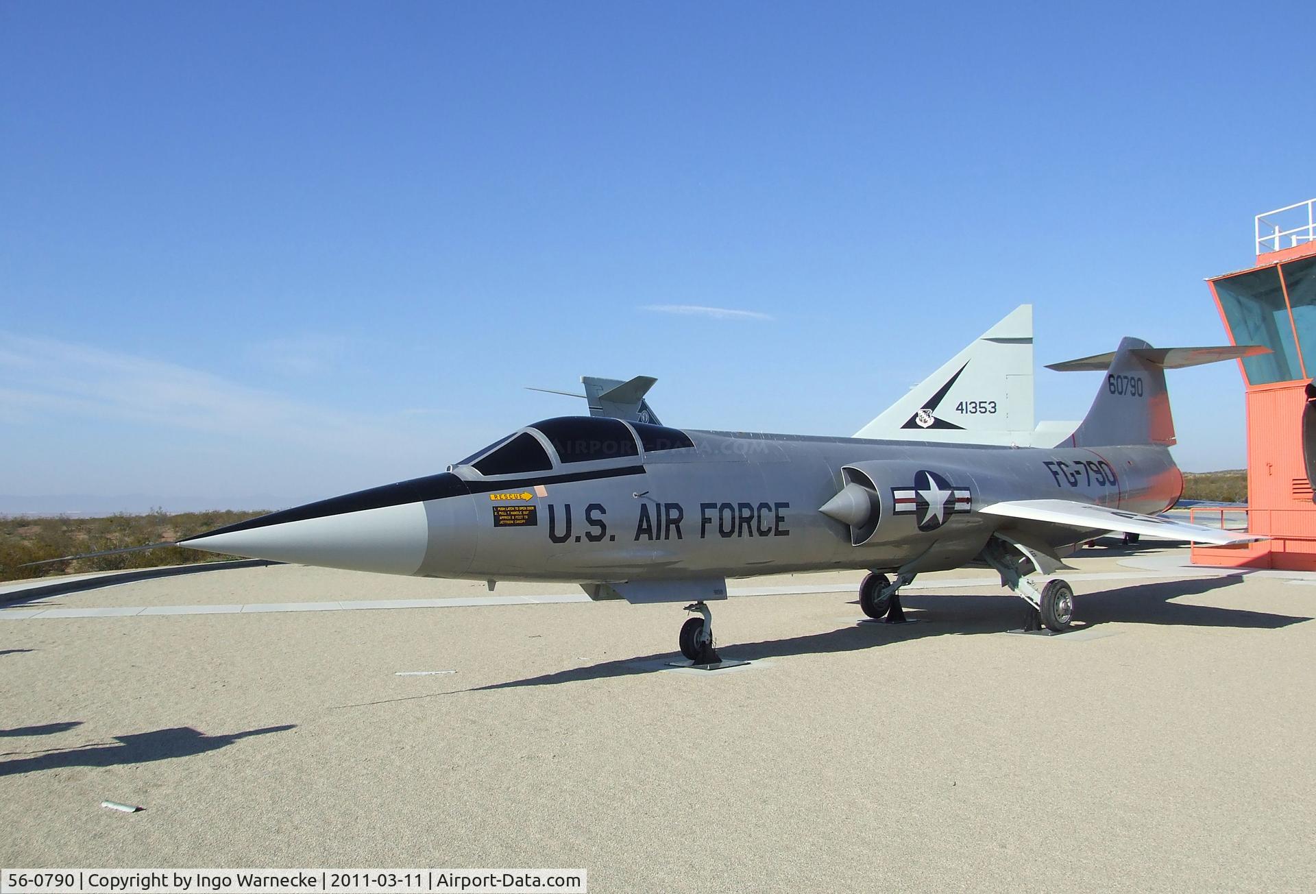 56-0790, Lockheed F-104A Starfighter C/N 187-1078, Lockheed F-104A Starfighter at the Century Circle display outside the gate of Edwards AFB, CA