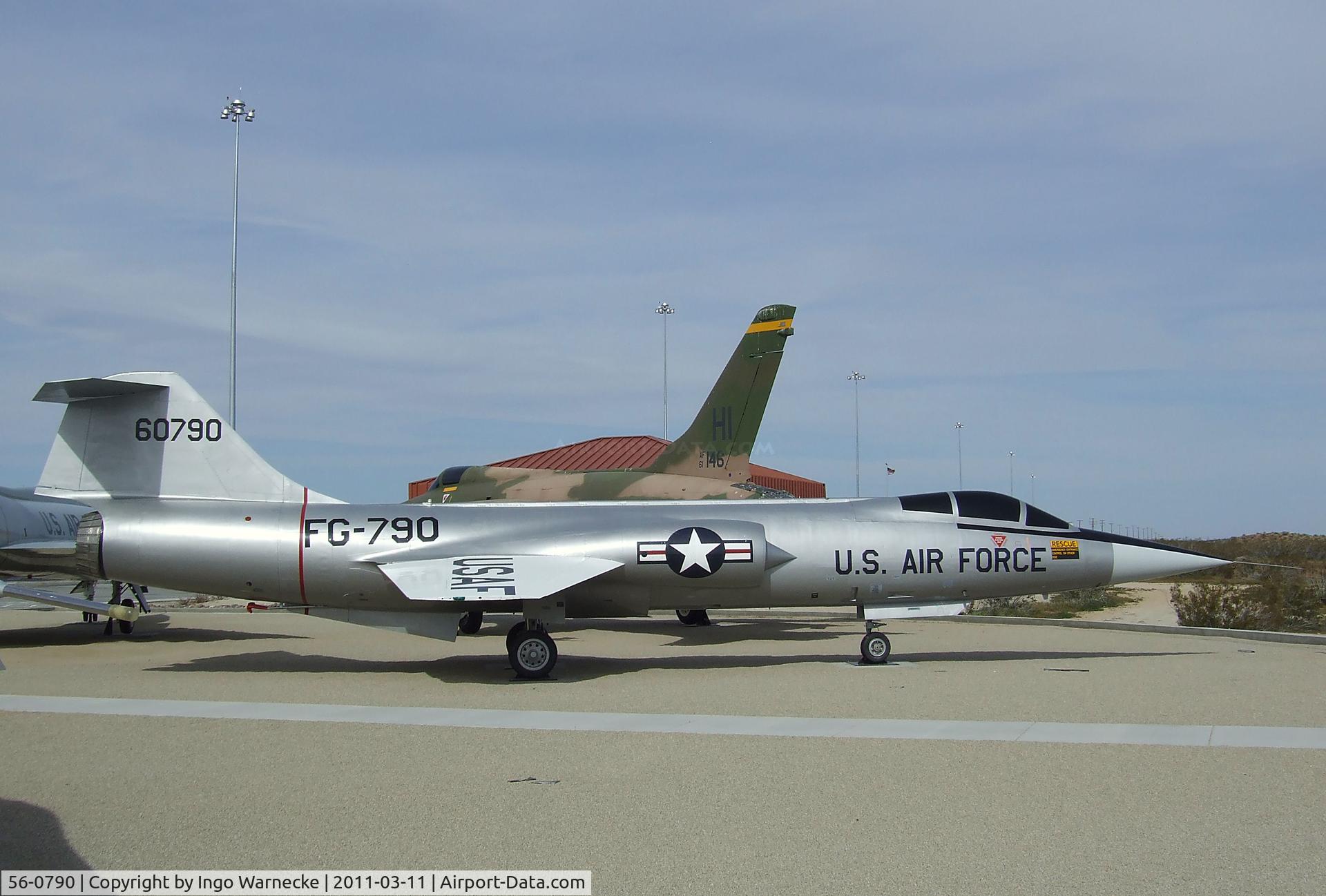 56-0790, Lockheed F-104A Starfighter C/N 187-1078, Lockheed F-104A Starfighter at the Century Circle display outside the gate of Edwards AFB, CA