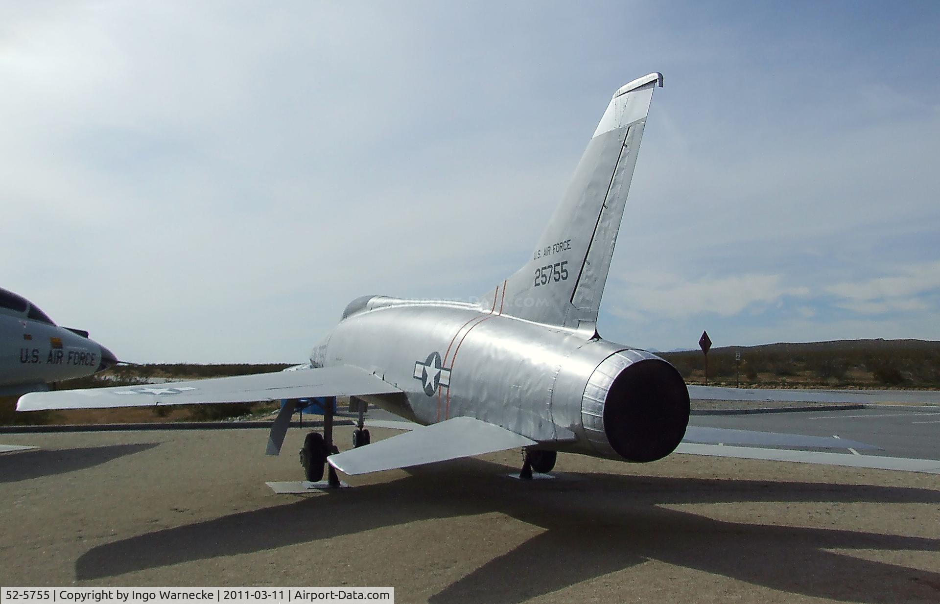 52-5755, North American YF-100A Super Sabre C/N 180-2, North American YF-100A Super Sabre at the Century Circle display outside the gate of Edwards AFB, CA