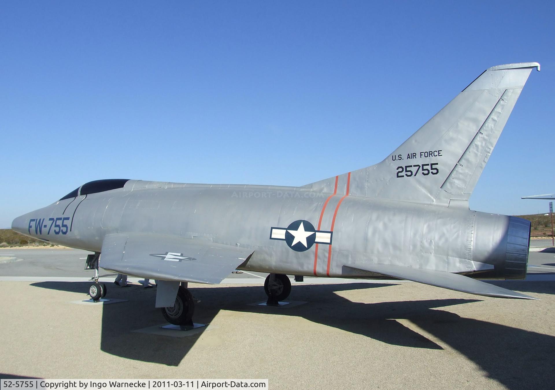 52-5755, North American YF-100A Super Sabre C/N 180-2, North American YF-100A Super Sabre at the Century Circle display outside the gate of Edwards AFB, CA