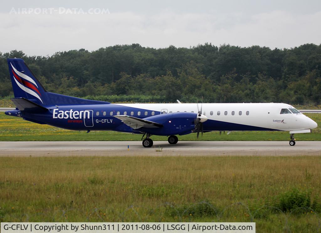 G-CFLV, 1995 Saab 2000 C/N 2000-023, Taxiing holding point rwy 23 for departure...