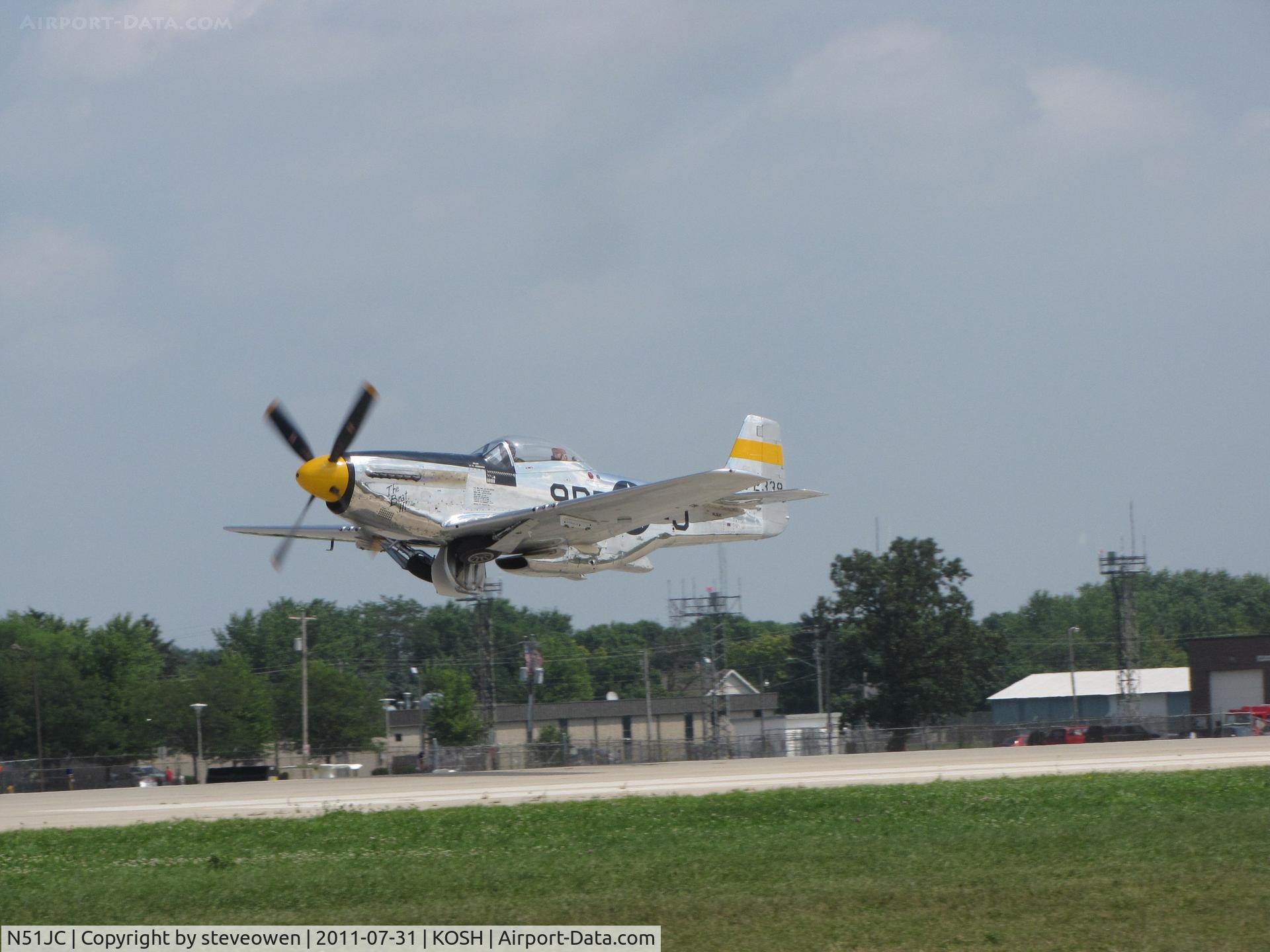 N51JC, 1944 North American P-51D Mustang C/N 122-38798, departing Rwy 27 Eaa 2011