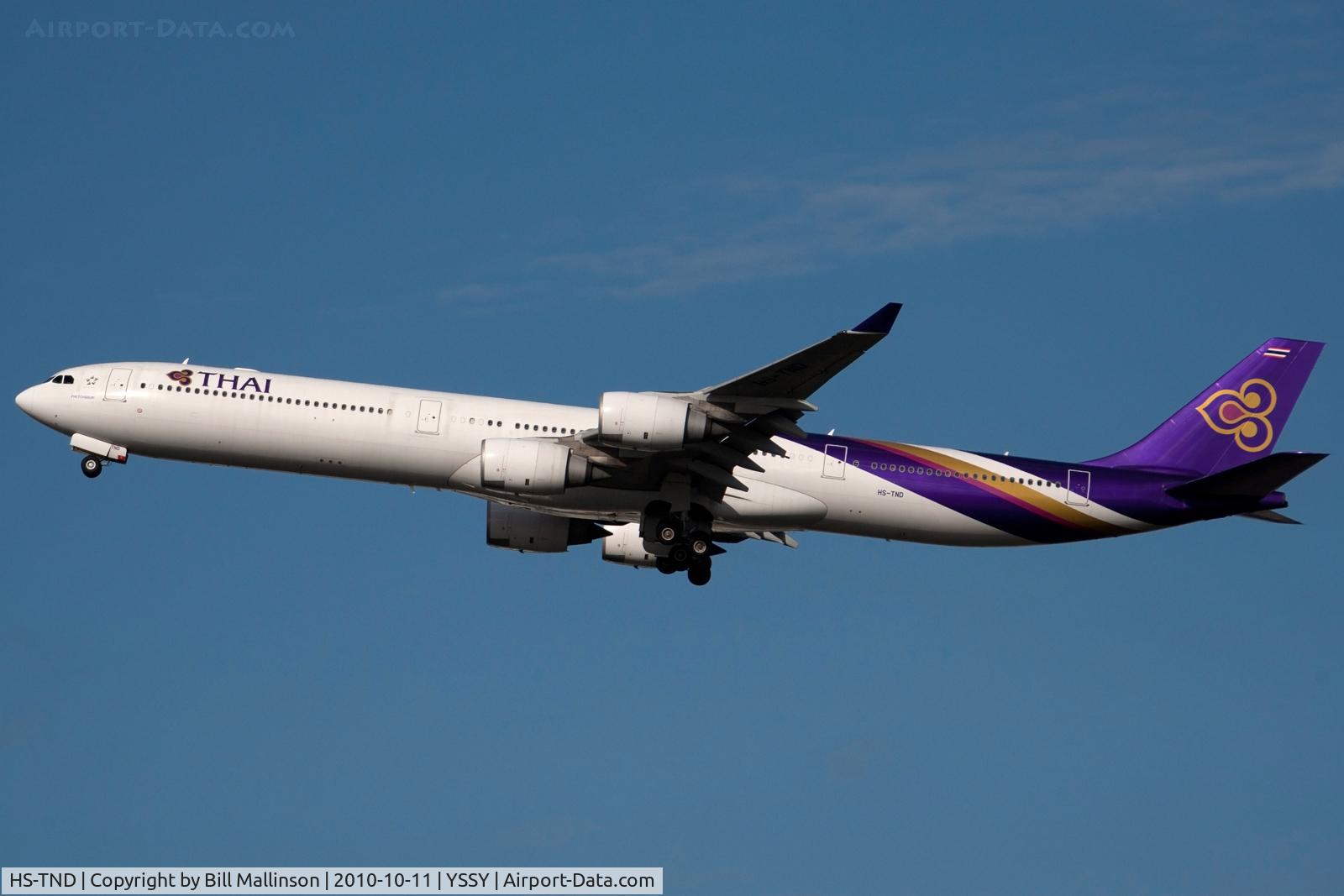 HS-TND, 2005 Airbus A340-642 C/N 710, up and away from 34L