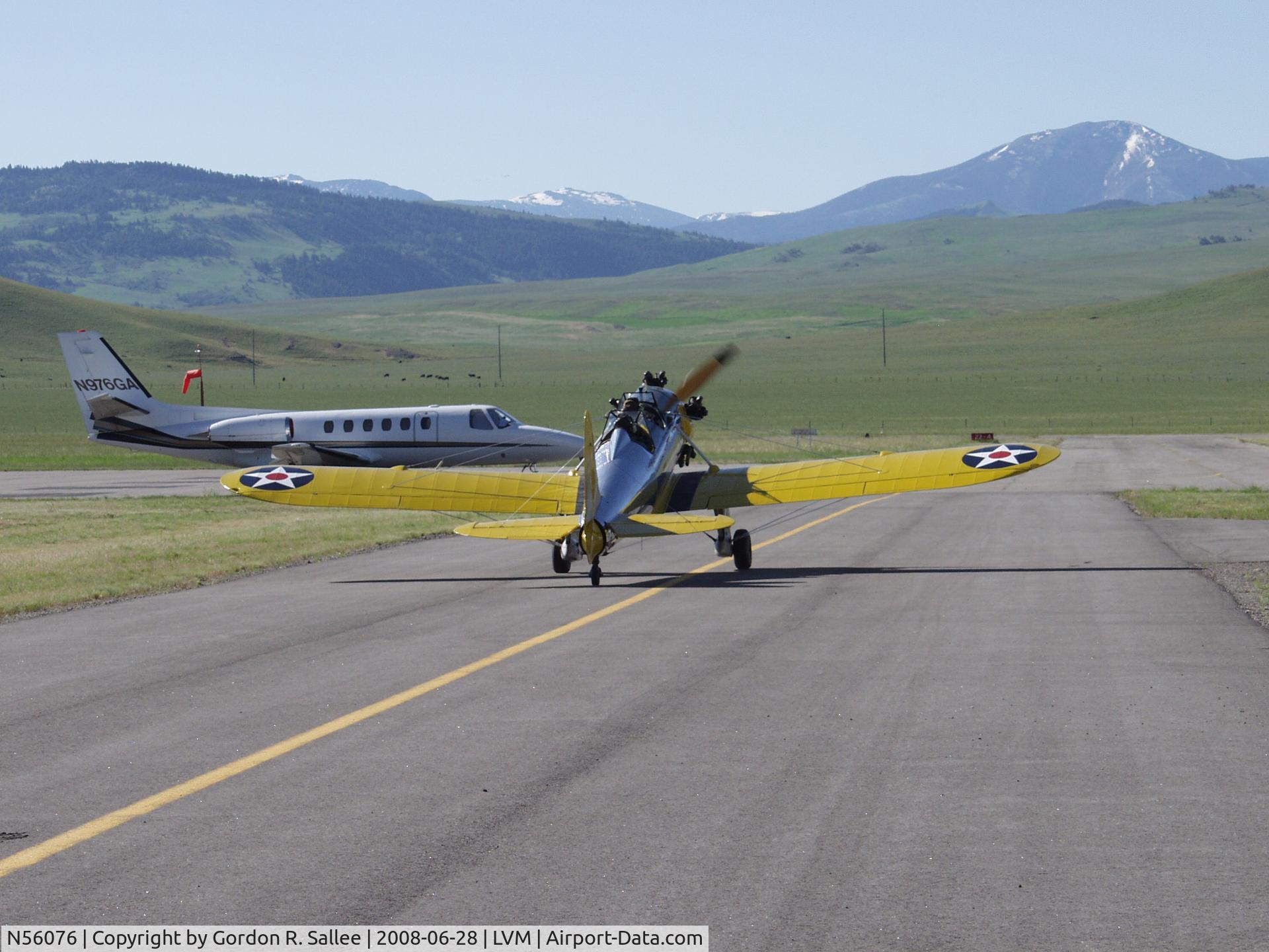 N56076, 1941 Ryan Aeronautical ST3KR C/N 1309, Taxiing to the grass strip at Mission Field Airport in Livingston Montana