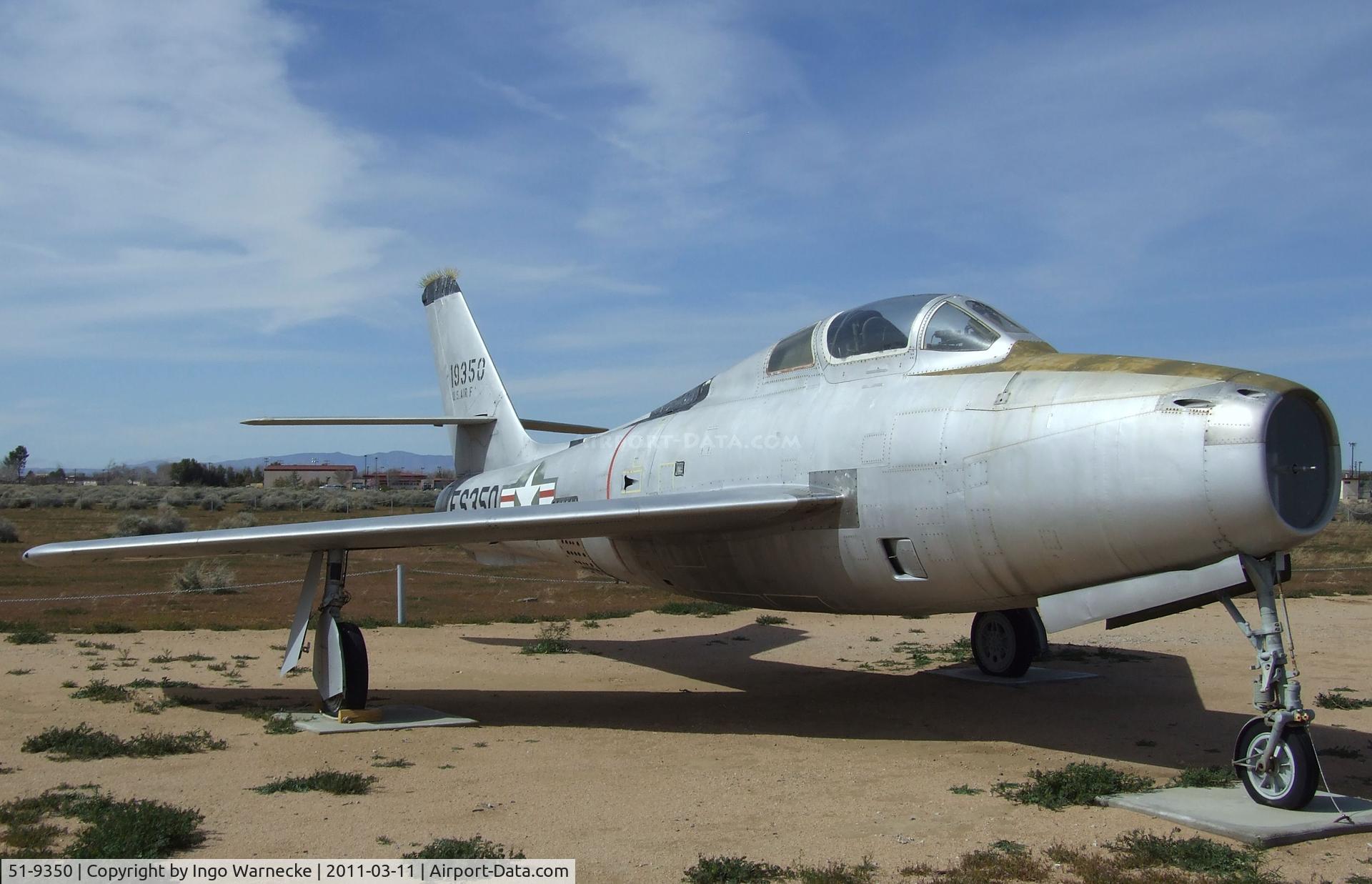 51-9350, General Motors F-84F Thunderstreak C/N Not found 51-9350, Republic F-84F Thunderstreak at the Air Force Flight Test Center Museum, Edwards AFB CA