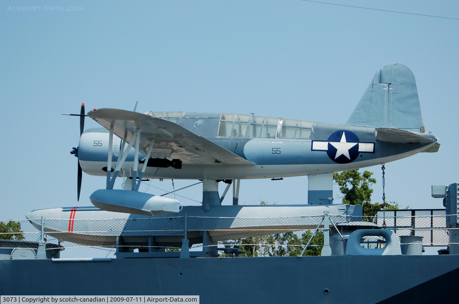 3073, 1941 Vought OS2U-3 Kingfisher C/N Not found 3073, Vought OS2U-2 Kingfisher on the USS North Carolina (BB-55) at Wilmington, NC
