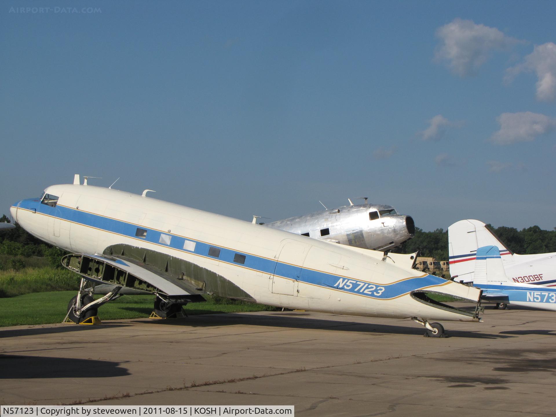 N57123, Douglas DC-3 C/N 16422/33170, stripped down at Basler Turbo Conversion KOSH