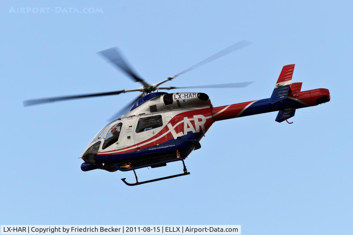 LX-HAR, 2002 McDonnell Douglas MD-902 Explorer C/N 900-00105, hovering to the Heliport