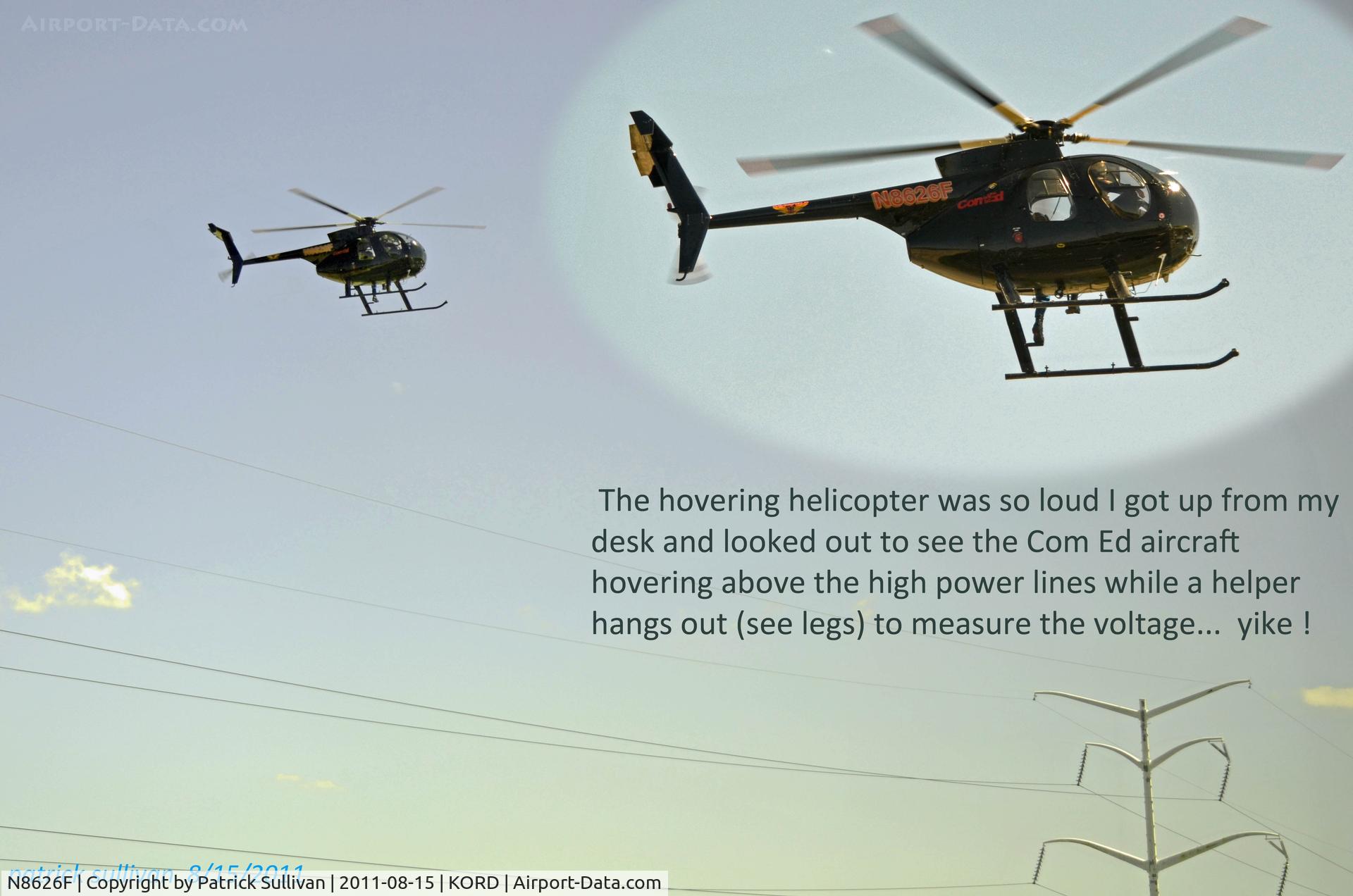 N8626F, 1977 Hughes 369D C/N 170074D, Com Ed Chopper monitors voltages on high power lines