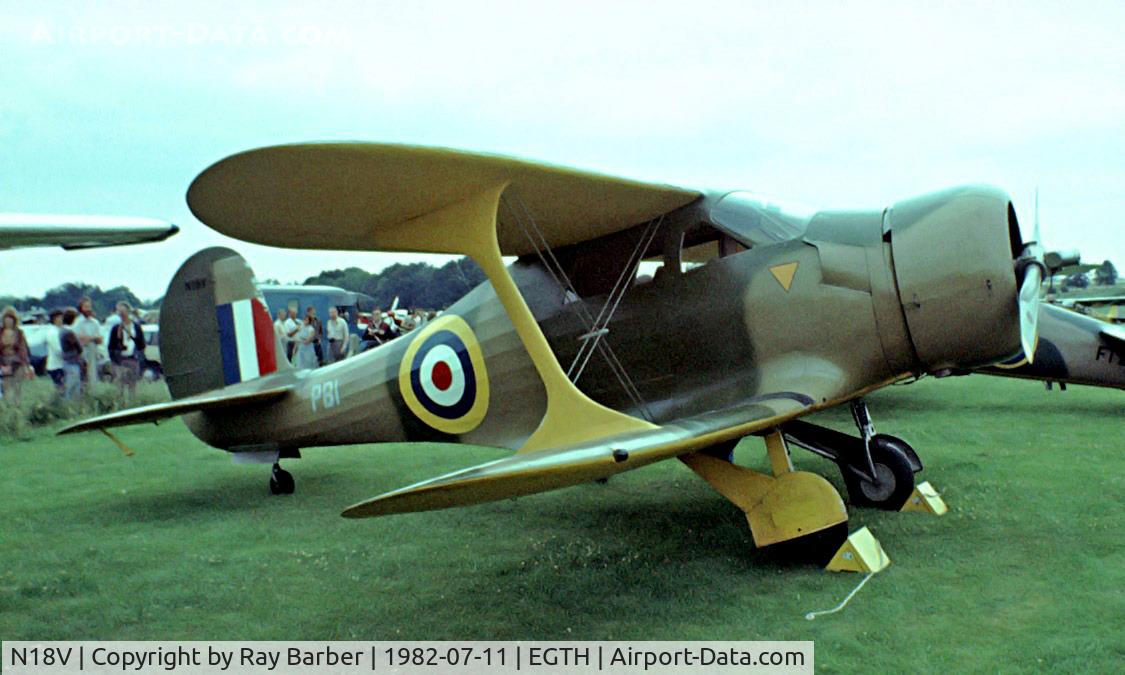 N18V, 1944 Beech D17S Staggerwing C/N 6869, Beech D17S Staggerwing [6869] Old Warden~G 11/07/1982. Taken from a slide.