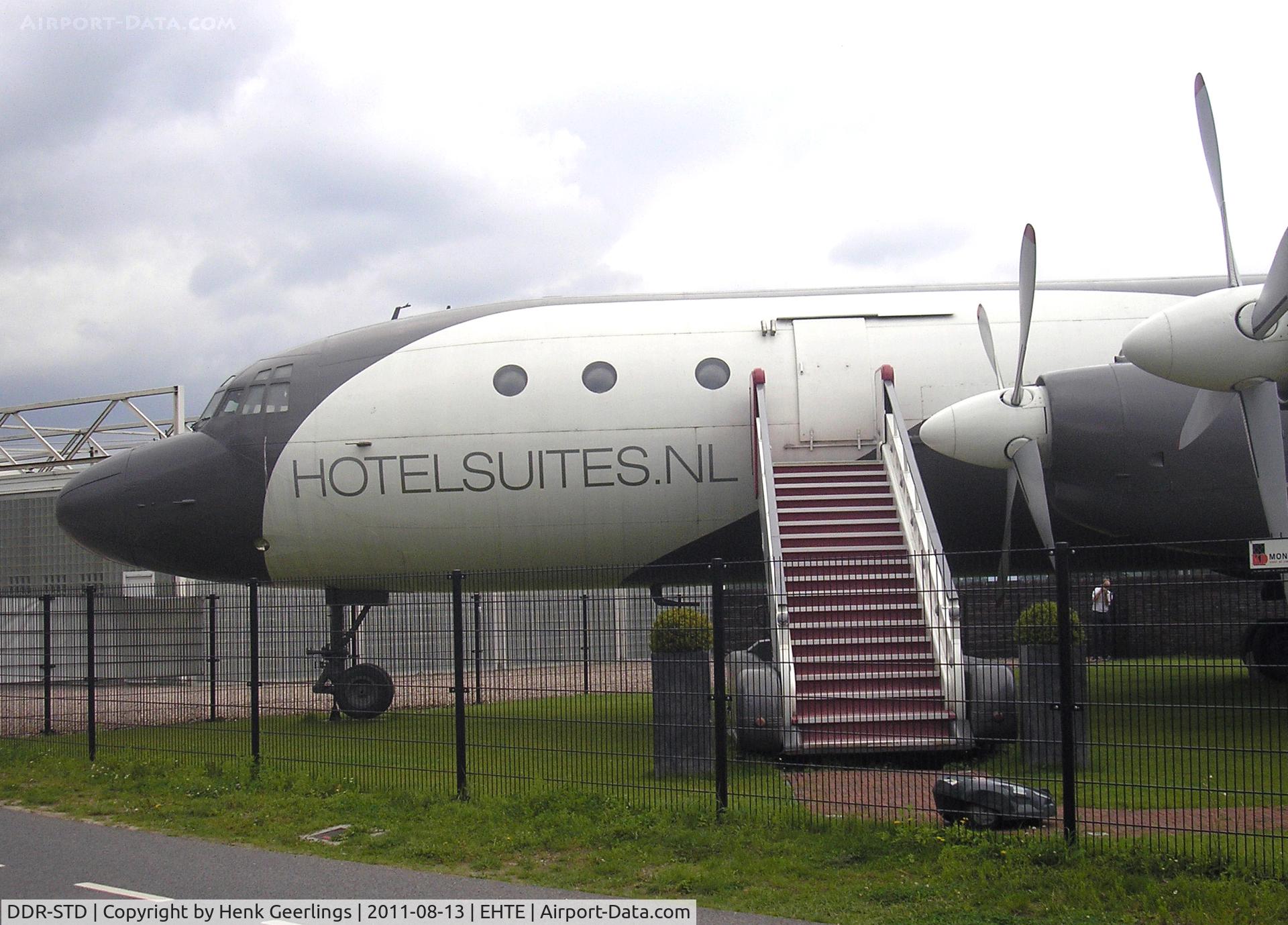 DDR-STD, 1960 Ilyushin Il-18D C/N 180002302, IL-18D  , cn 180002302 ex Interflug , now used as a hotel, located next to Teuge Int'l Airport.
Owned by Hotelsuites . nl