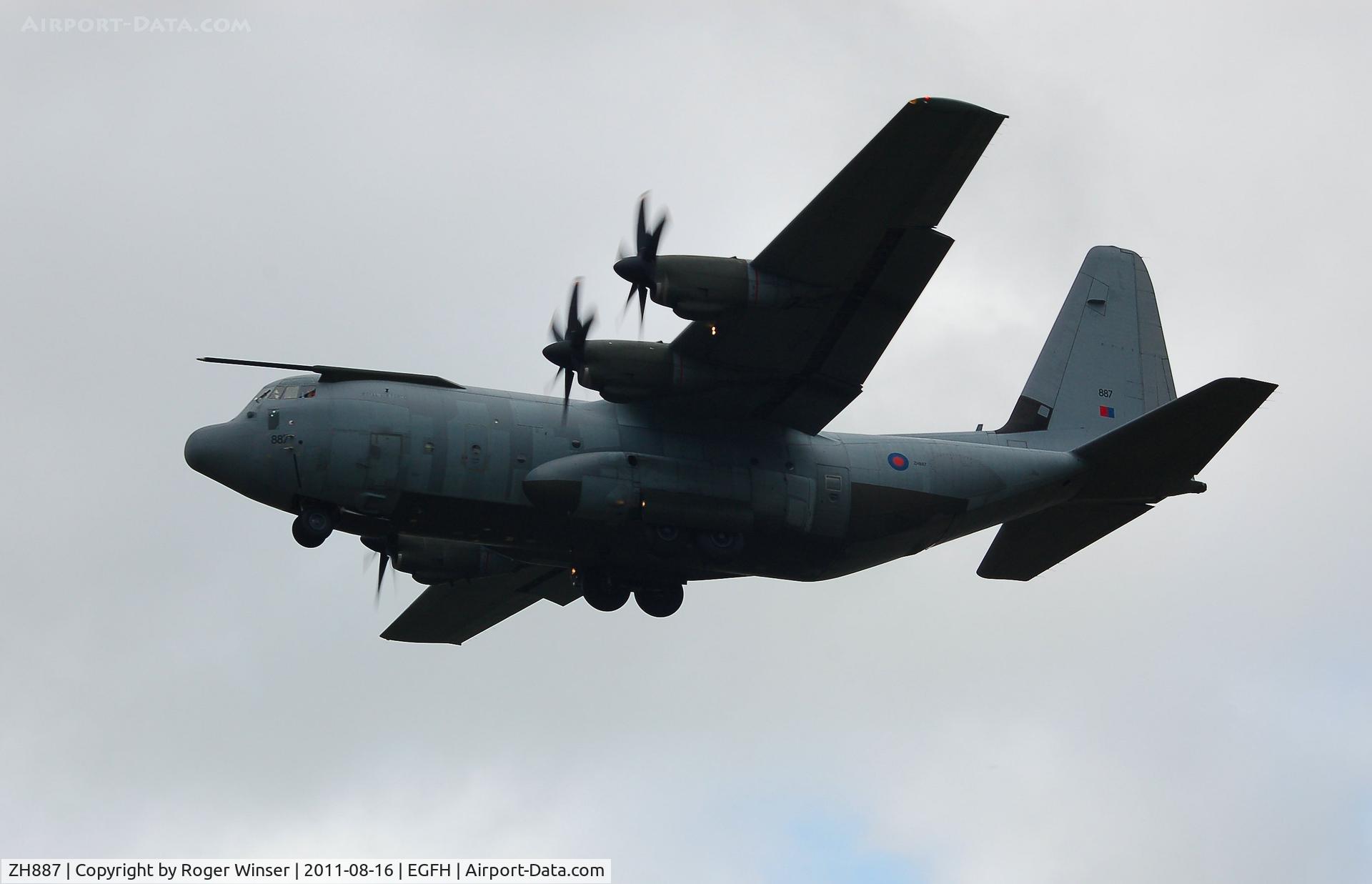 ZH887, 1999 Lockheed Martin C-130J Hercules C.5 C/N 382-5485, RAF Brize Norton based Hercules C.5 coded 887 over Runway 22. Note a refueling probe has been fitted.