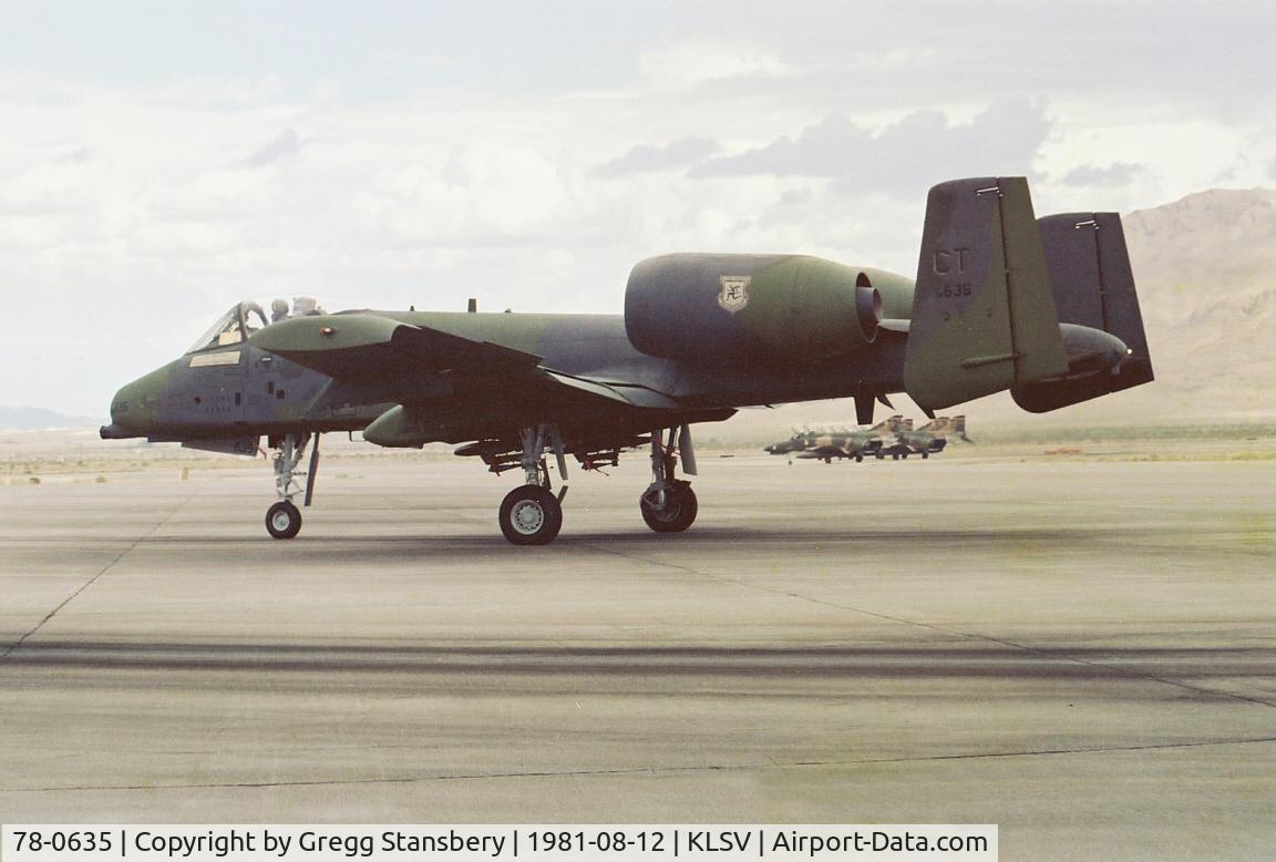 78-0635, 1978 Fairchild Republic A-10A Thunderbolt II C/N A10-0255, Waiting for takeoff at Nellis AFB, Nv on a Red Flag mission.