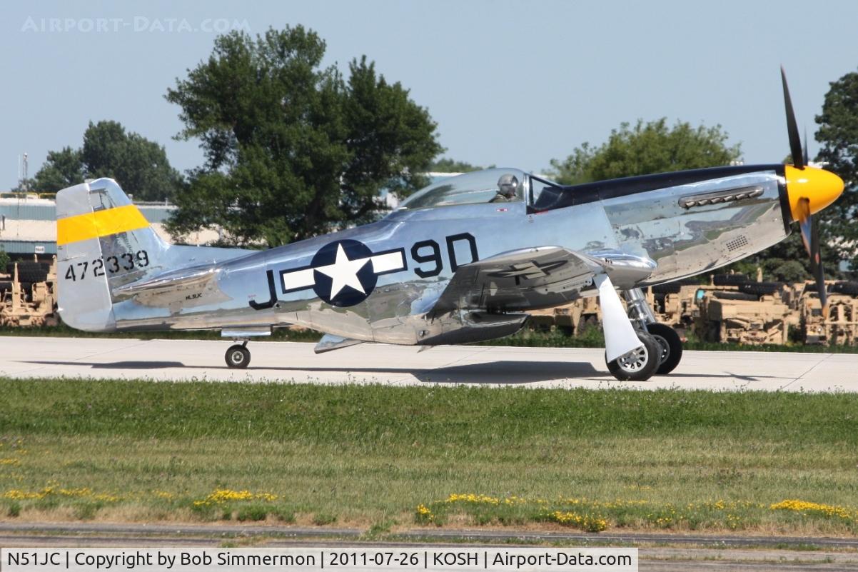 N51JC, 1944 North American P-51D Mustang C/N 122-38798, Departing Airventure 2011.