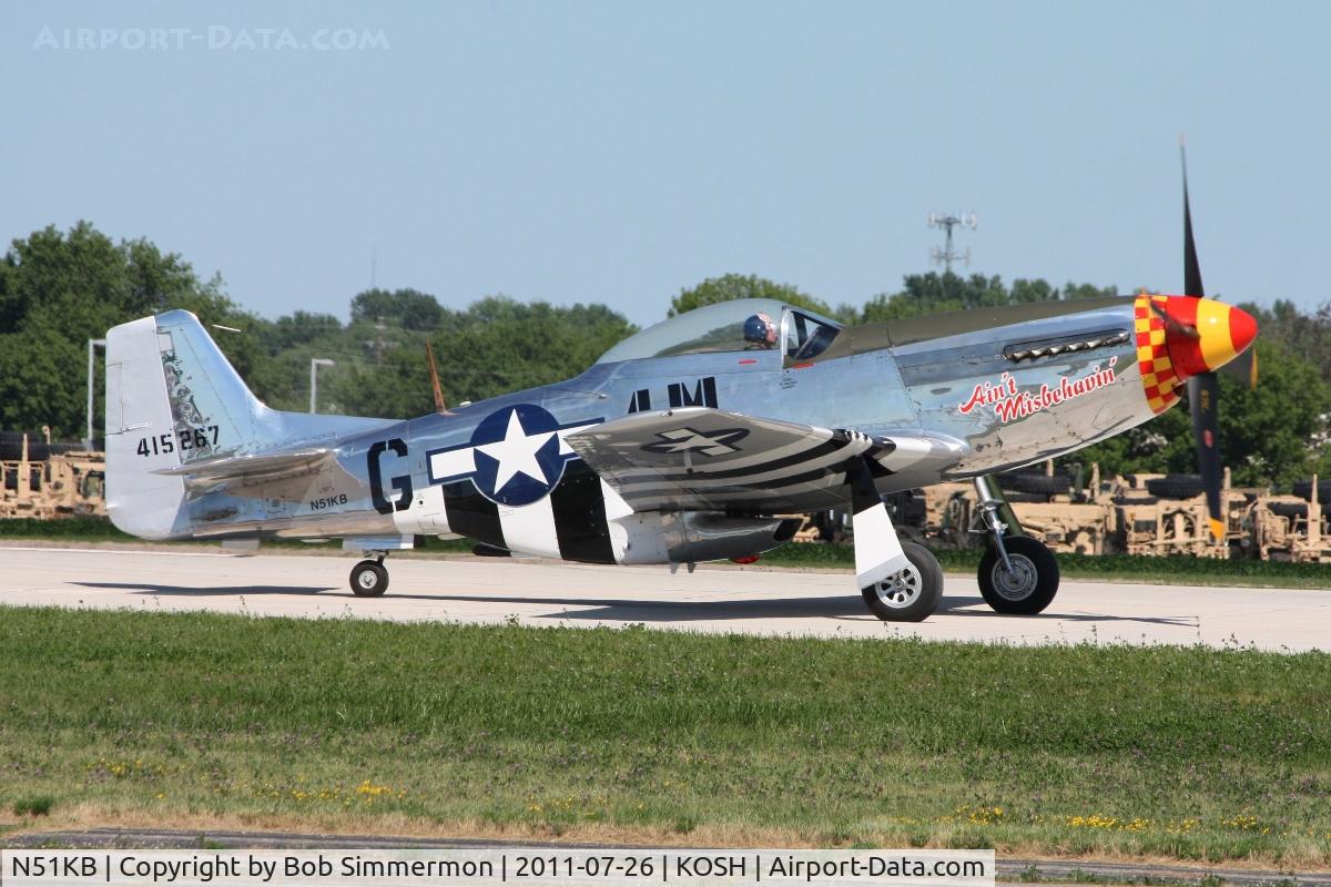 N51KB, 1961 North American F-51D Mustang C/N 44-74009, Departing Airventure 2011.