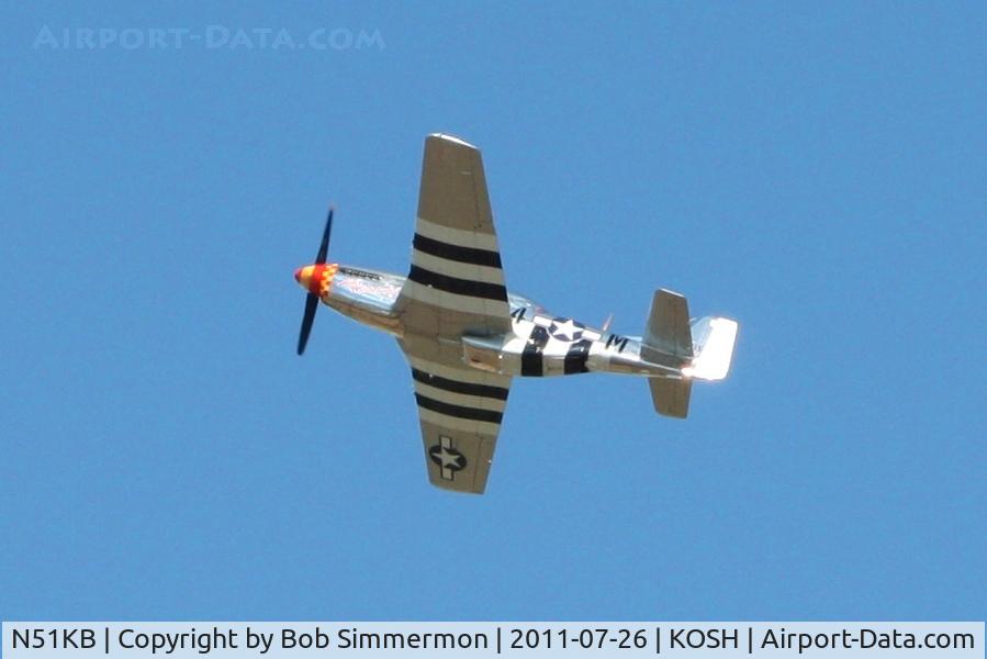 N51KB, 1961 North American F-51D Mustang C/N 44-74009, Overflying Airventure 2011.